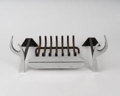 Signed Stainless Steel Fireplace Set by Jean-Paul Créations, France 1970s