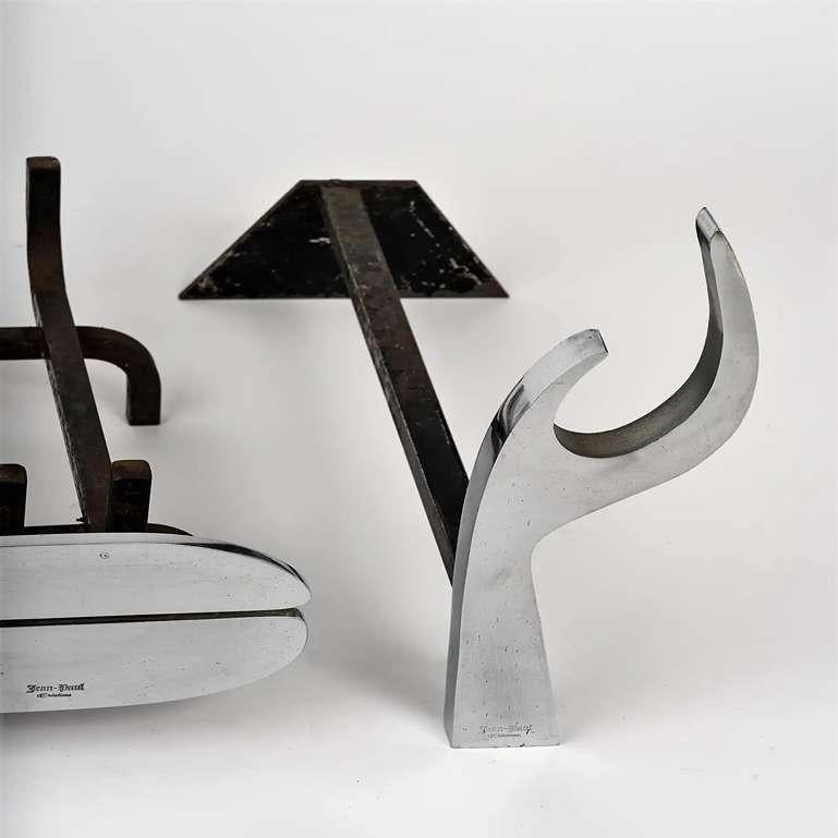 French Signed Stainless Steel Fireplace Set by Jean-Paul Créations, France 1970s For Sale