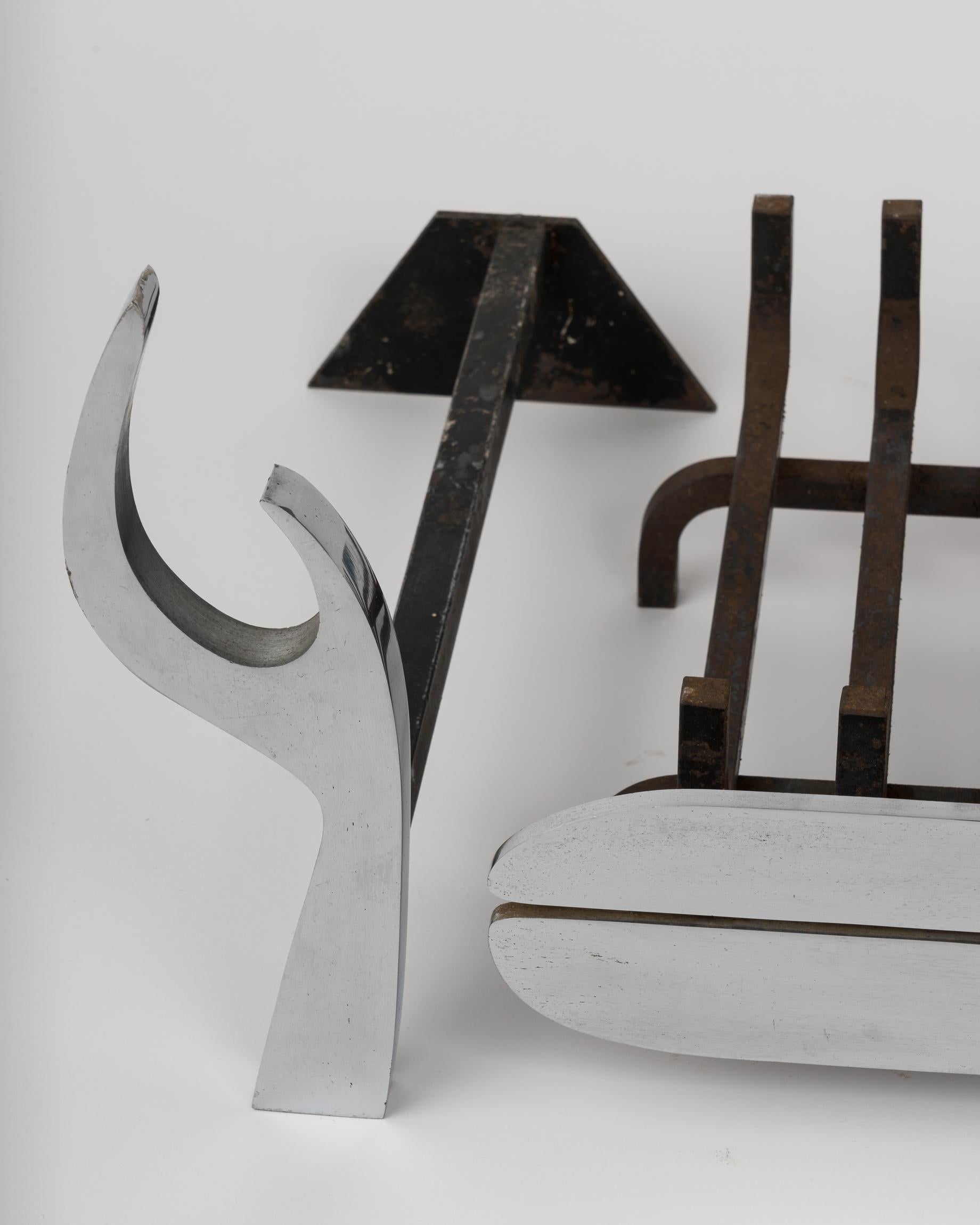 French Signed Stainless Steel Fireplace Set by Jean-Paul Créations, France 1970s For Sale