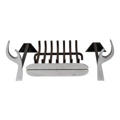 Signed Stainless Steel Fireplace Set by Jean-Paul Créations, France 1970s