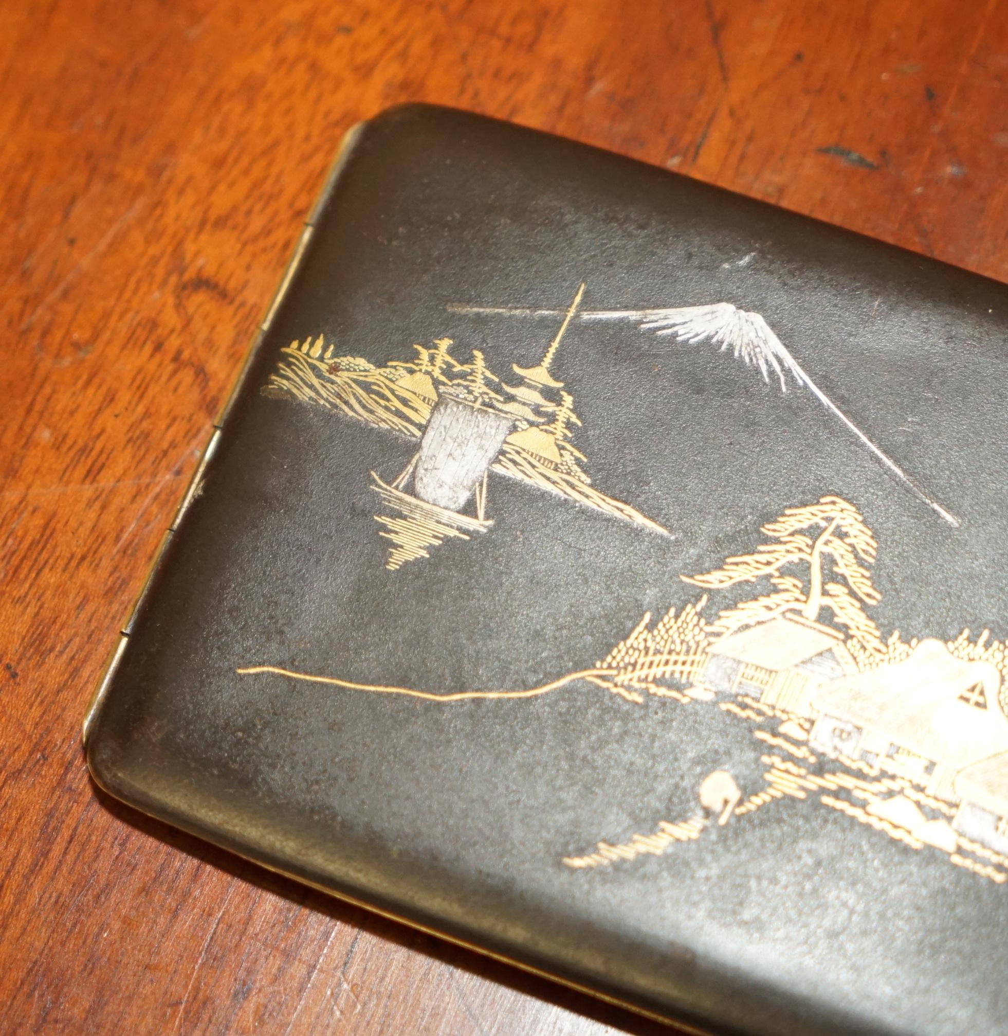 Hand-Crafted SIGNED & STAMPED ANTIQUE 24CT GOLD INLAID JAPANESE KOMEI WORK CiGARETTE CASE For Sale