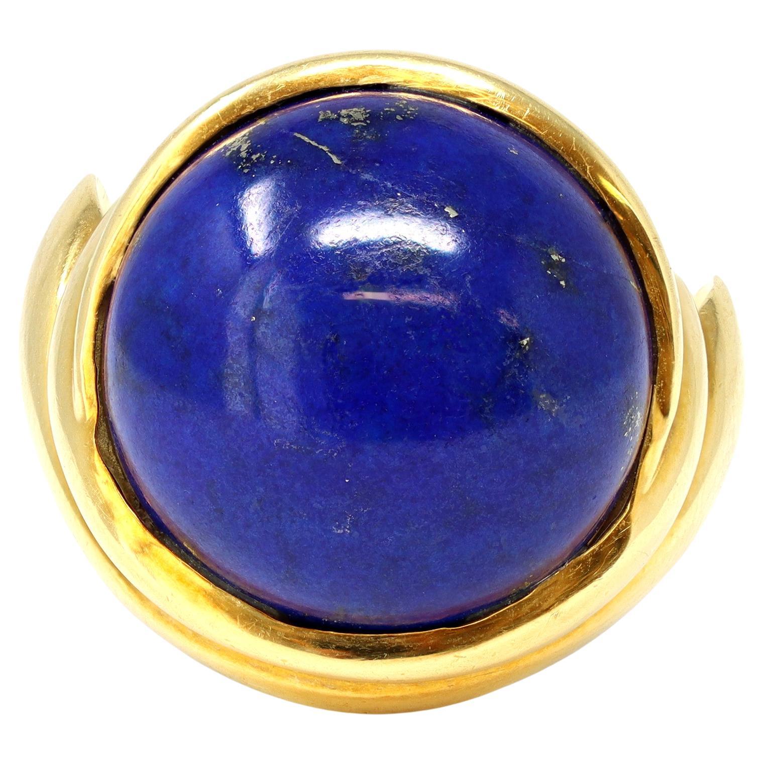 Signed Stefani Italian Cabochon Lapis Lazuli Cocktail Ring in 18 Karat Gold