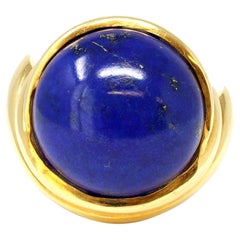 Signed Stefani Italian Cabochon Lapis Lazuli Cocktail Ring in 18 Karat Gold