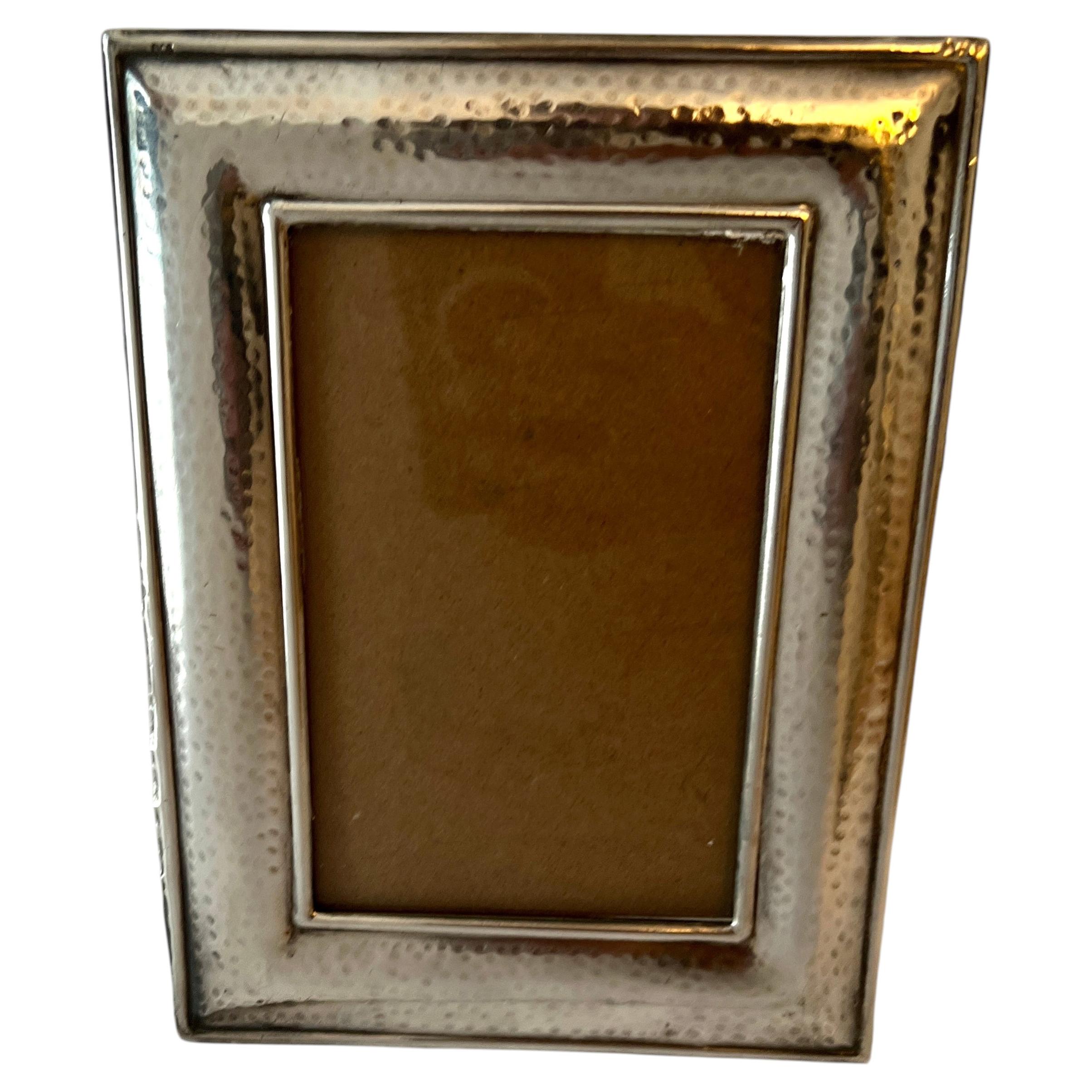Signed Sterling 3.5 x 5.5 Hammered Picture Frame For Sale