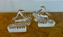 Signed Steuben Crystal Gazelle Bookends in Art Deco Style