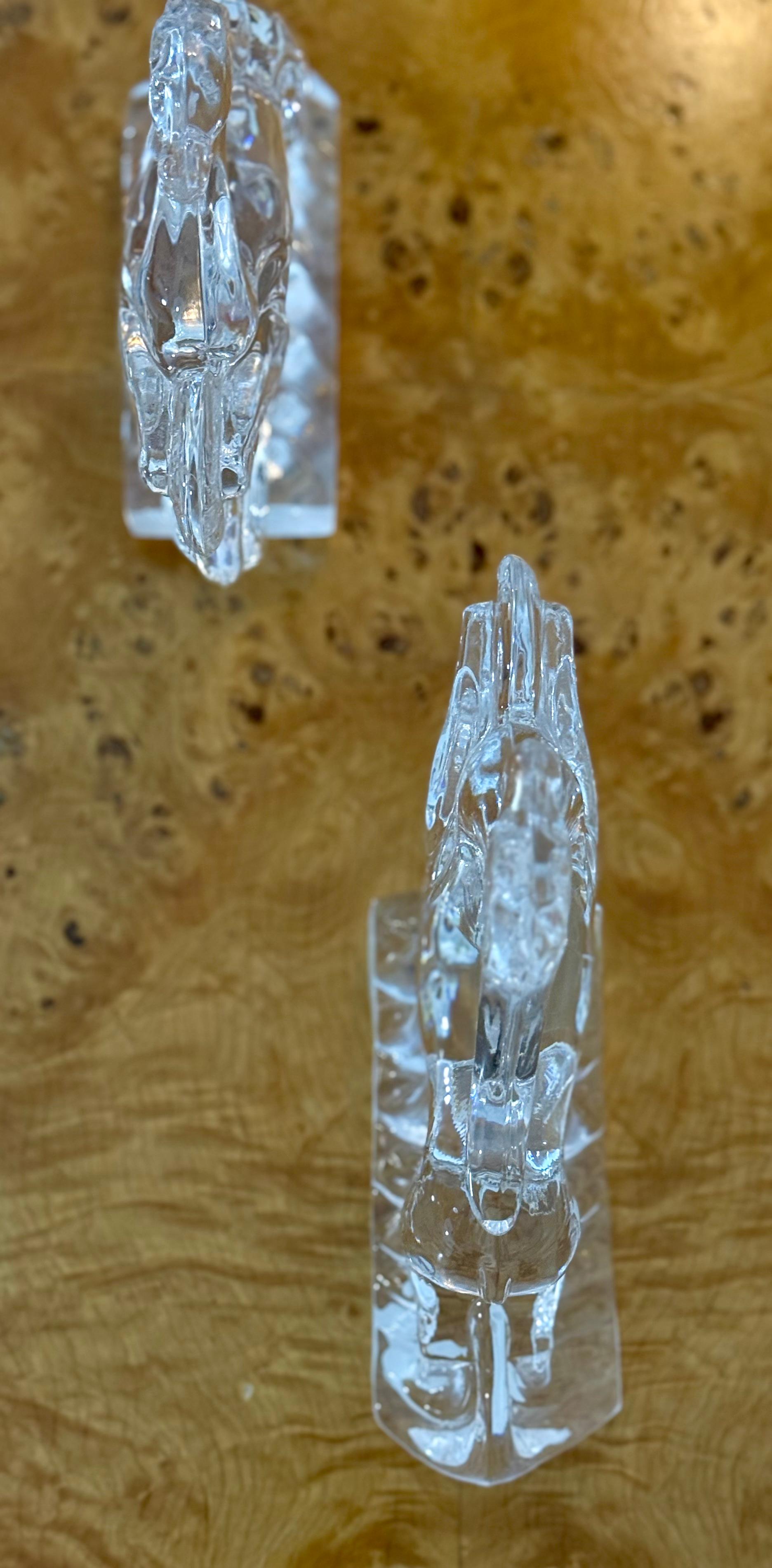 American Signed Steuben Crystal Gazelle Bookends in Art Deco Style For Sale