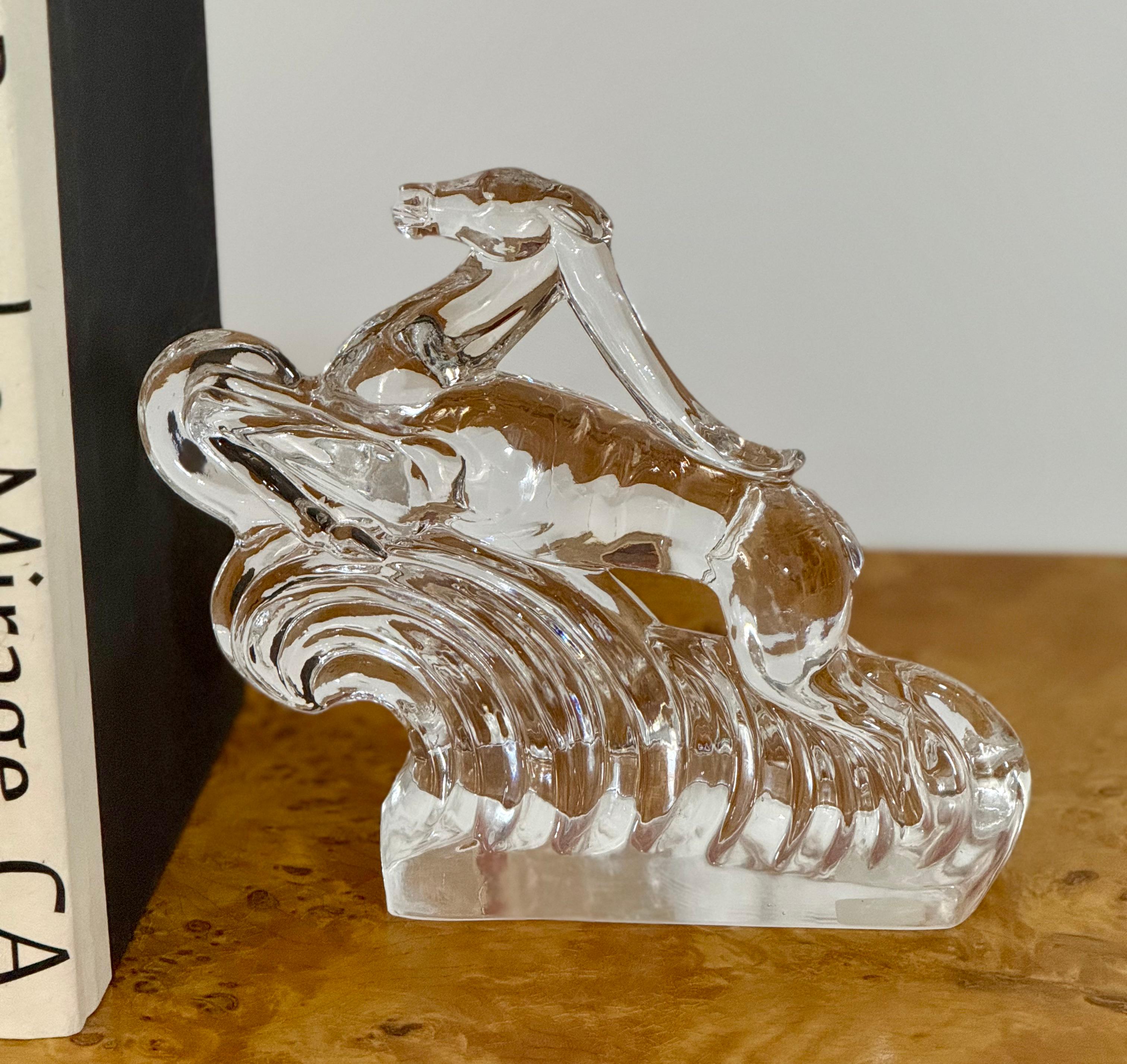 Signed Steuben Crystal Gazelle Bookends in Art Deco Style In Good Condition For Sale In Palm Desert, CA
