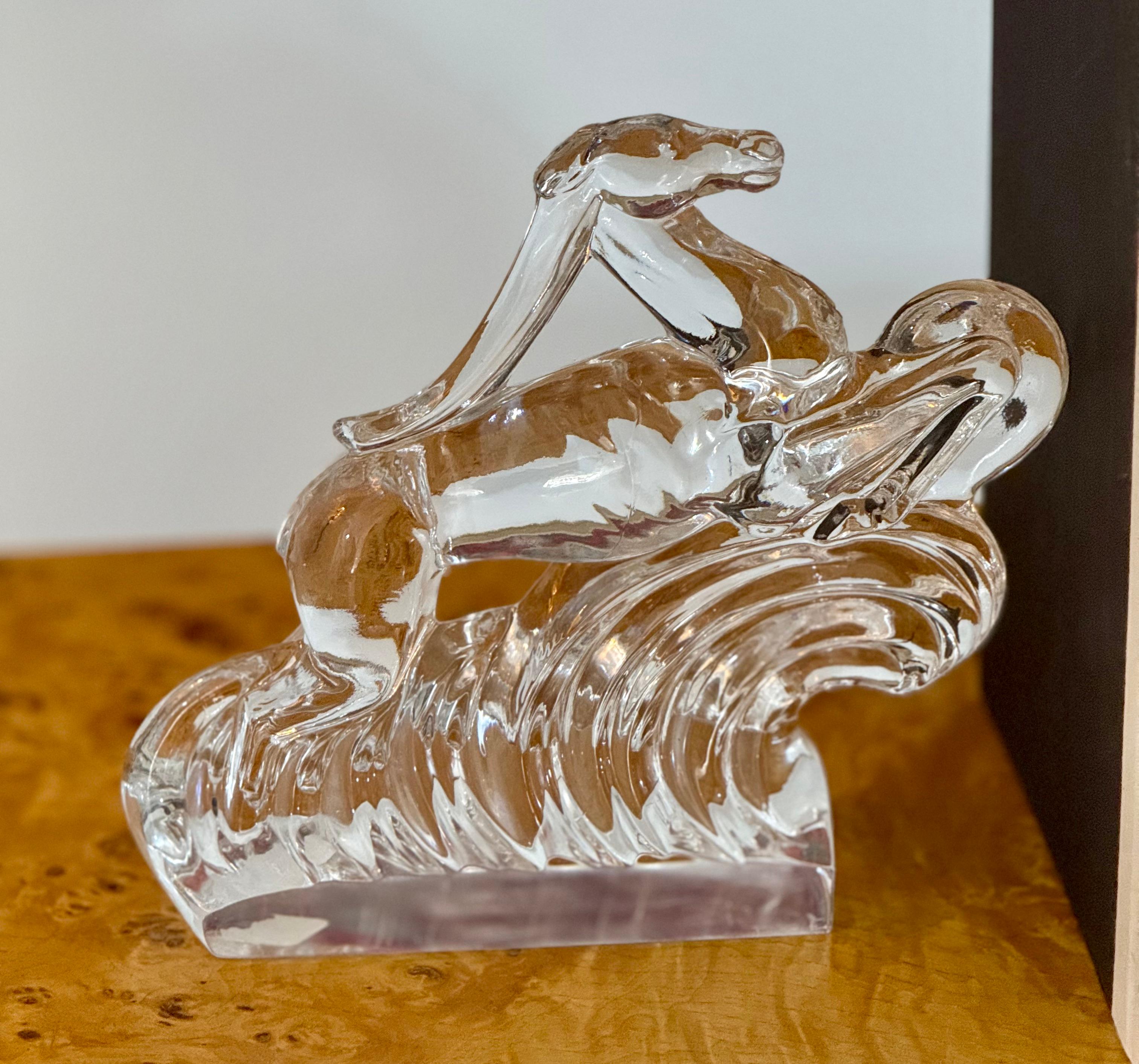 Mid-20th Century Signed Steuben Crystal Gazelle Bookends in Art Deco Style For Sale