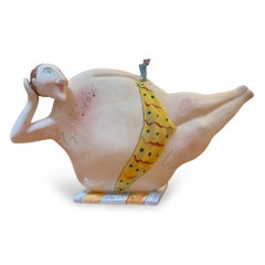 Signed Steven McGovern Whimsical Figurative Pottery Teapot, 1990s