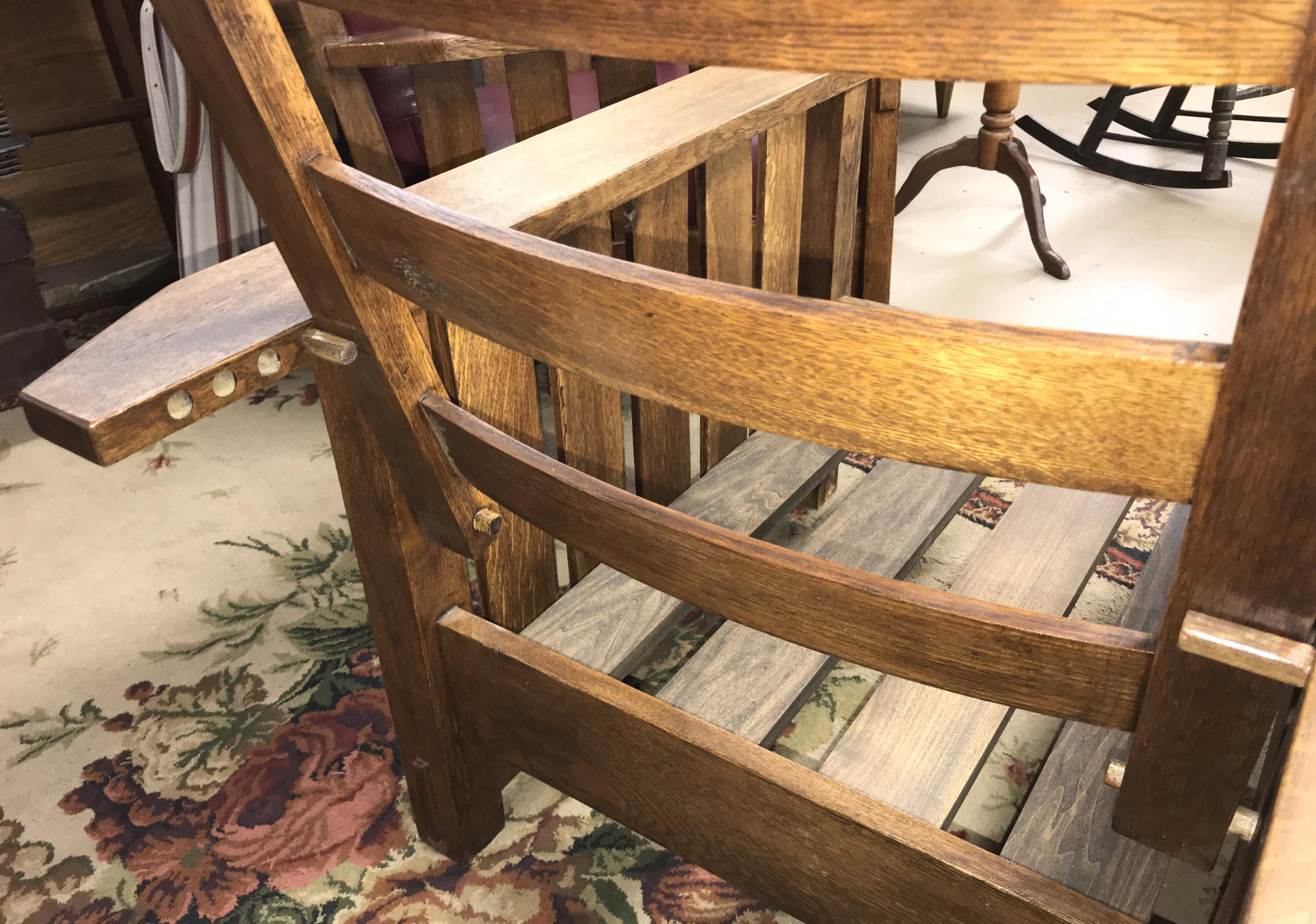 Hand-Crafted Signed Stickley Oak Mission Morris Chair with Leather Pad Upholstery