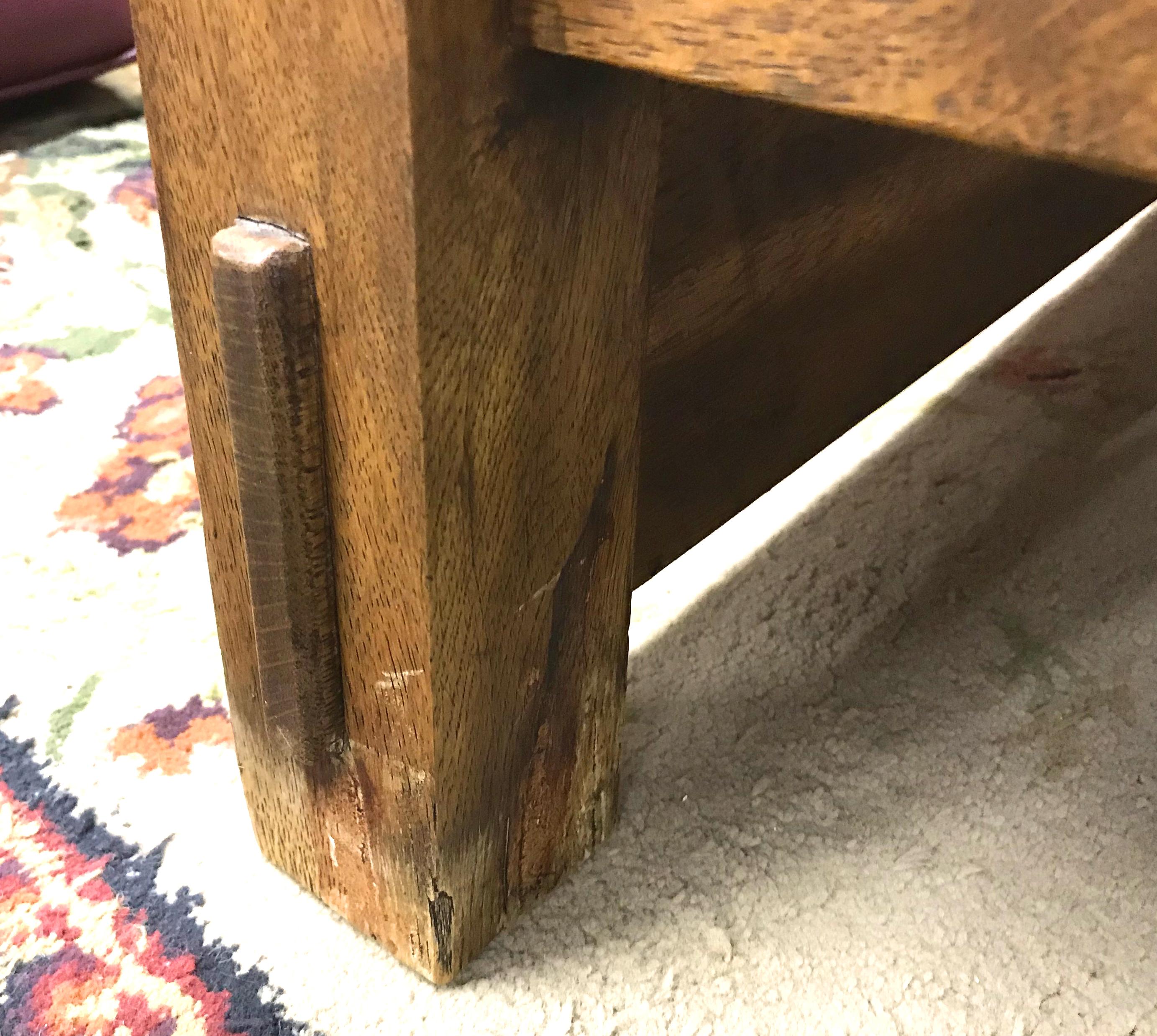 20th Century Signed Stickley Oak Mission Morris Chair with Leather Pad Upholstery