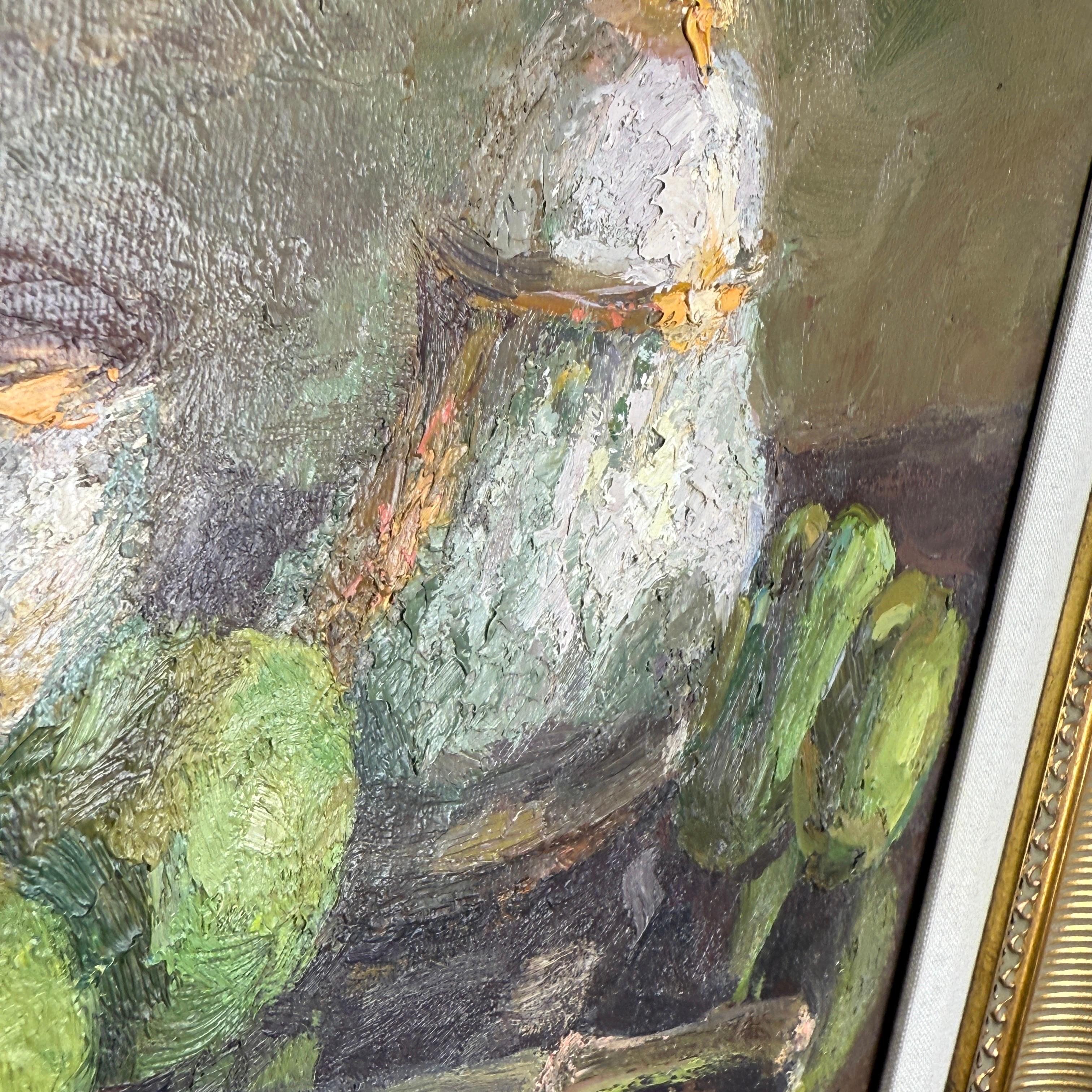 Nature morte à l'huile signée Pommes vertes sur toile dans un cadre doré en vente 4