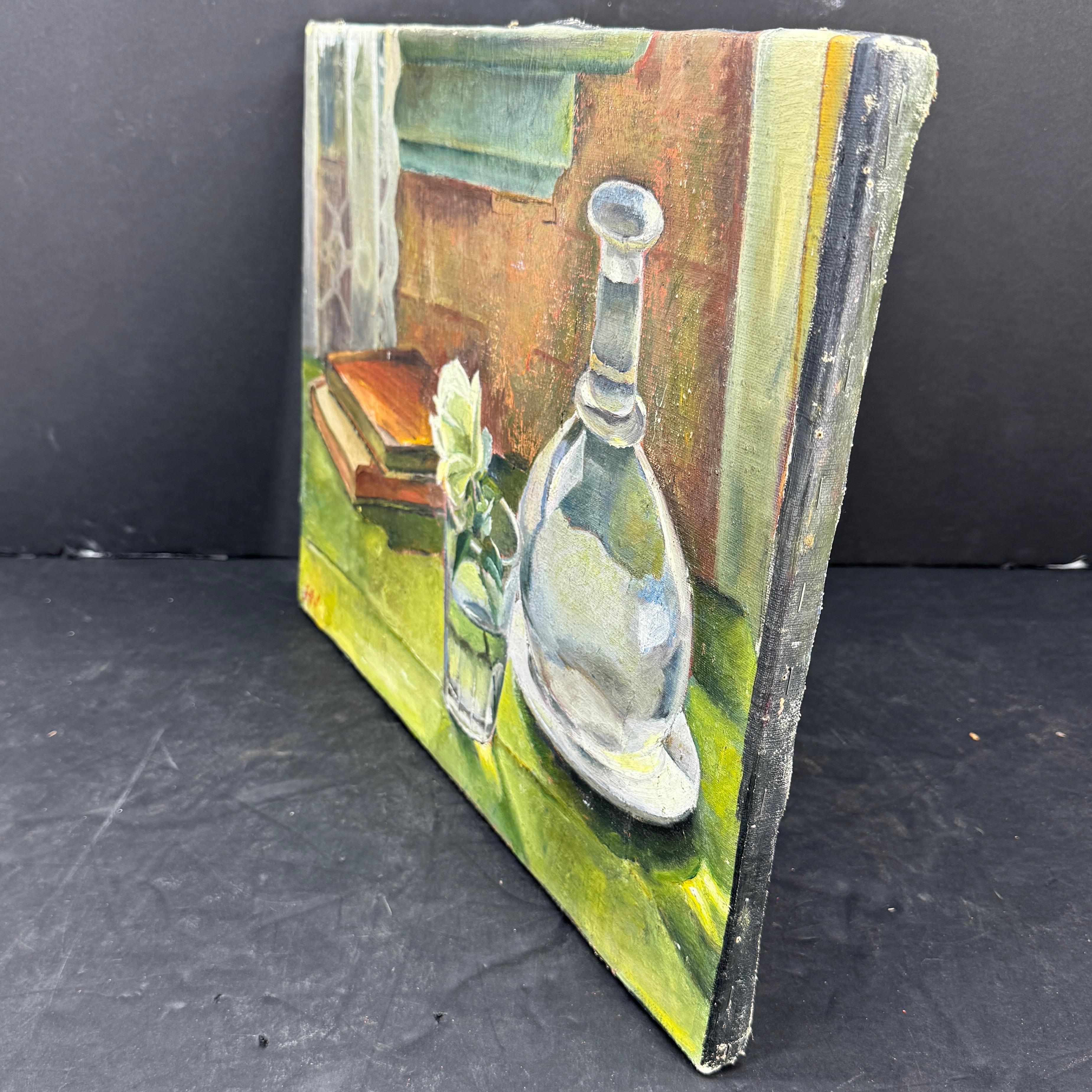 Signed Still-Life Oil on Canvas Painting Books Rose, Denmark For Sale 9