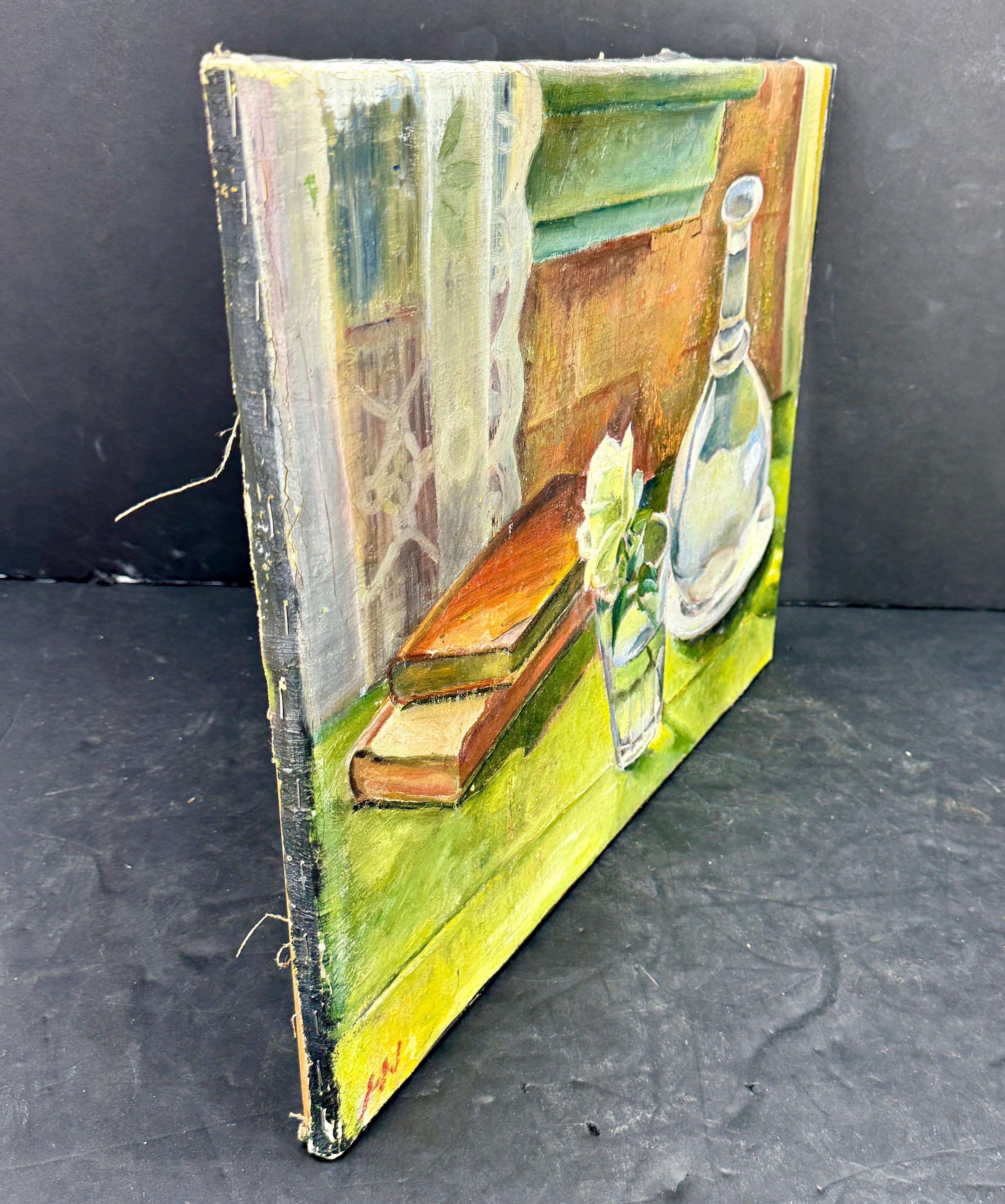 Signed Still-Life Oil on Canvas Painting Books Rose, Denmark For Sale 10