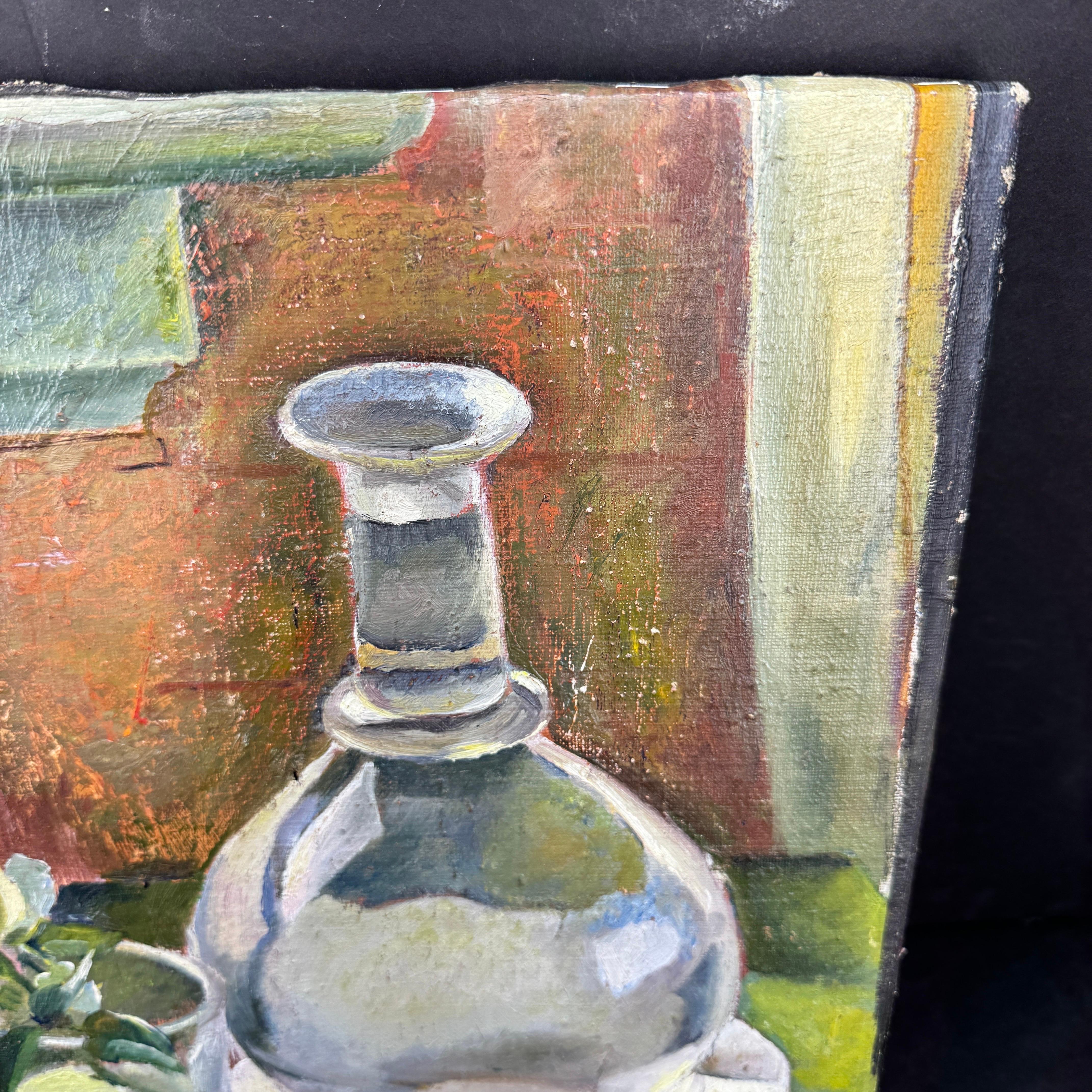 20th Century Signed Still-Life Oil on Canvas Painting Books Rose, Denmark For Sale