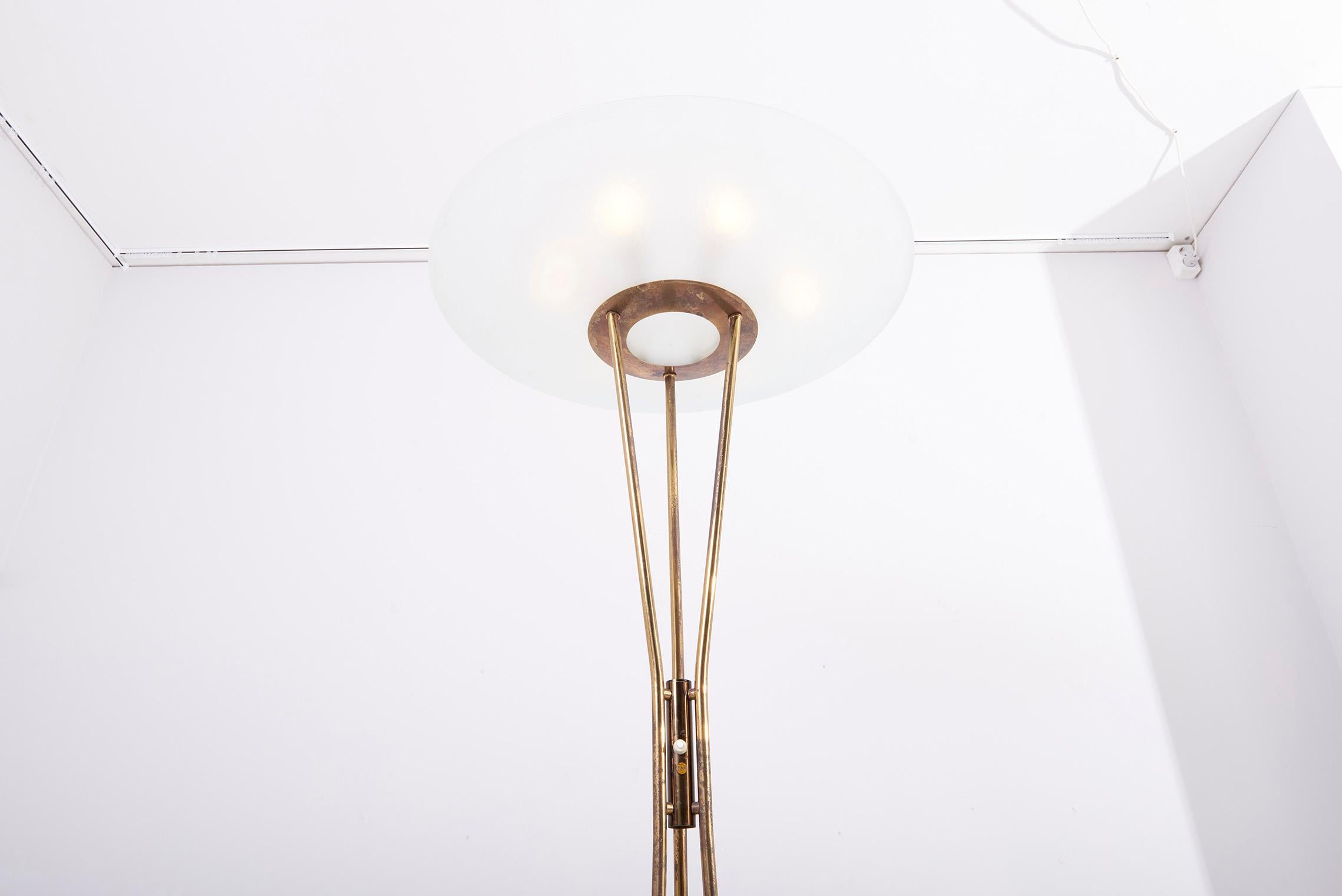 Signed Stilnovo Floor Lamp with Brass and Marble Base, Italy, 1950s For Sale 11