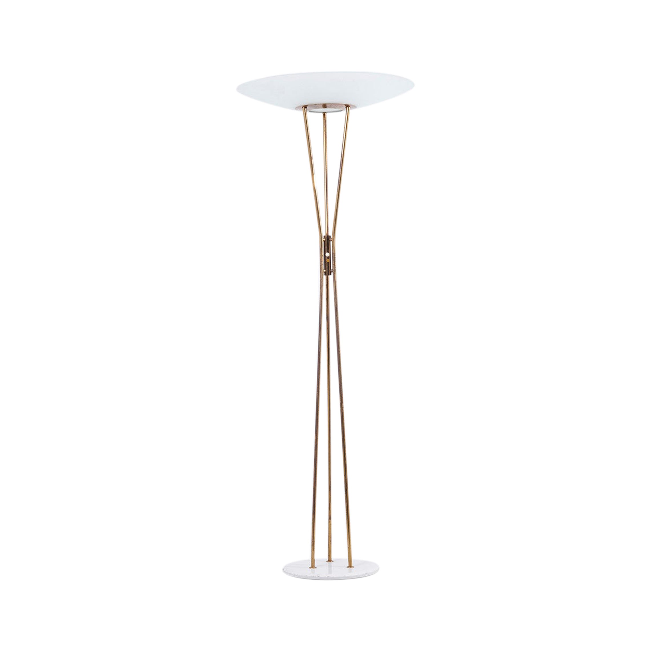 Signed Stilnovo Floor Lamp with Brass and Marble Base, Italy, 1950s