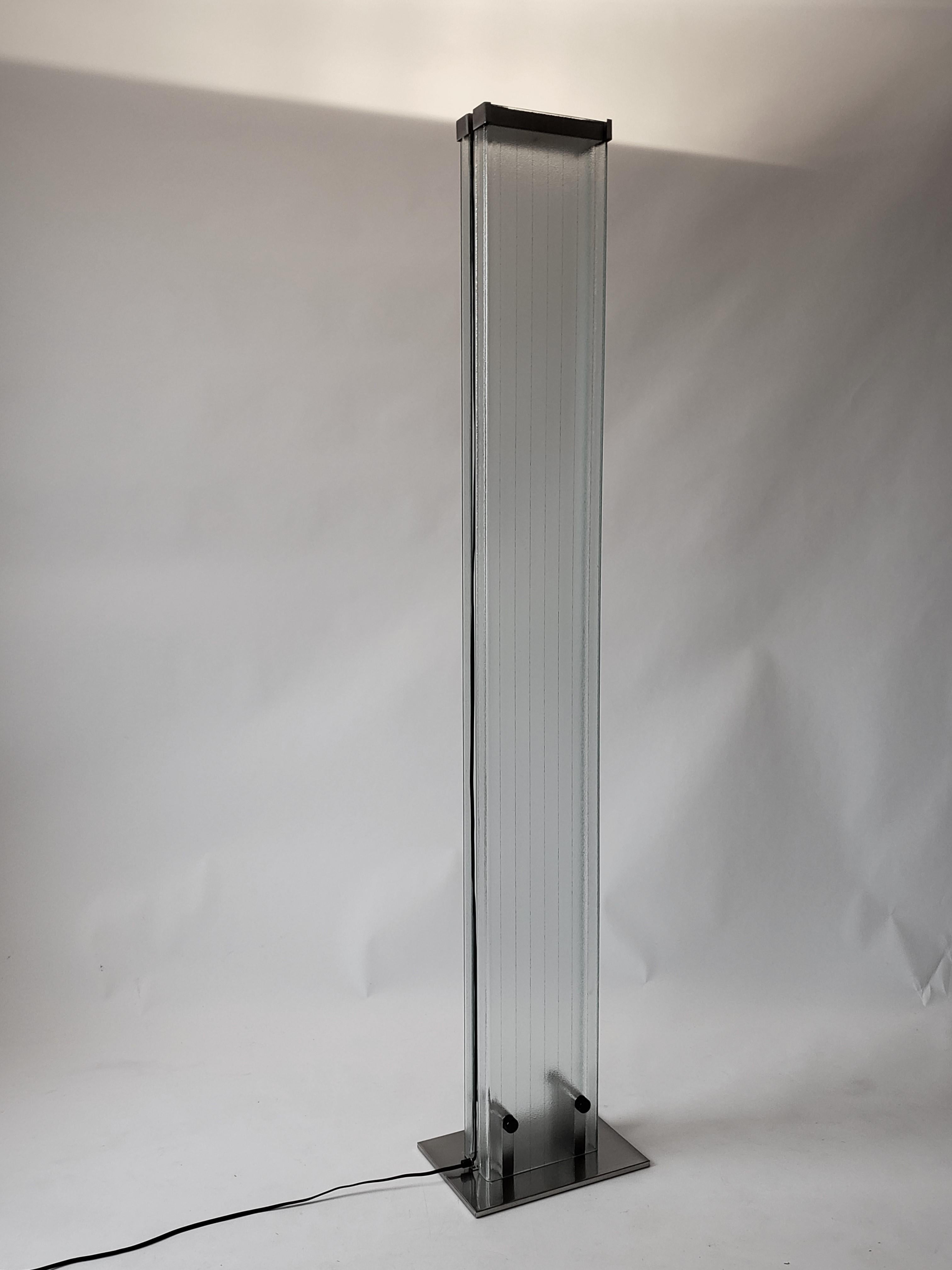 Signed Stilnovo Tall Halogen Glass Uplighter Floor Lamp, 1980, Italy For Sale 1