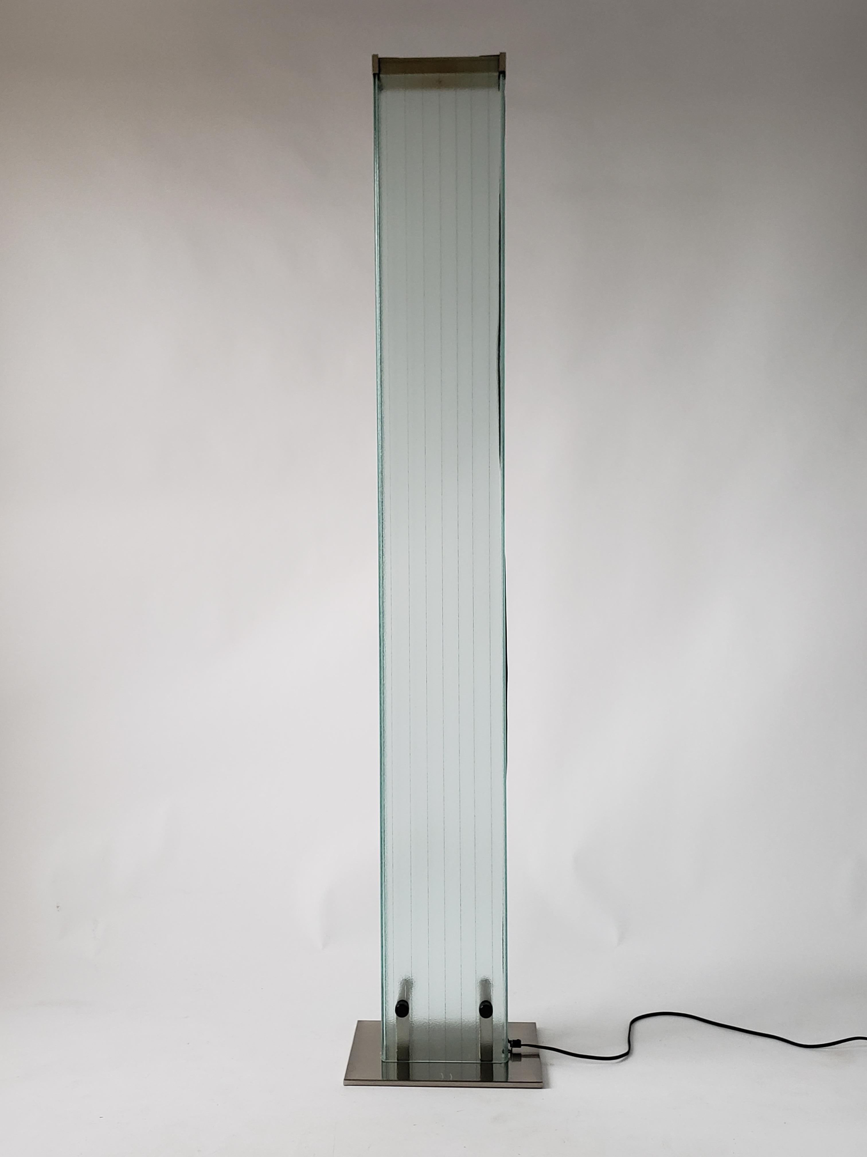 Lacquered Signed Stilnovo Tall Halogen Glass Uplighter Floor Lamp, 1980, Italy For Sale