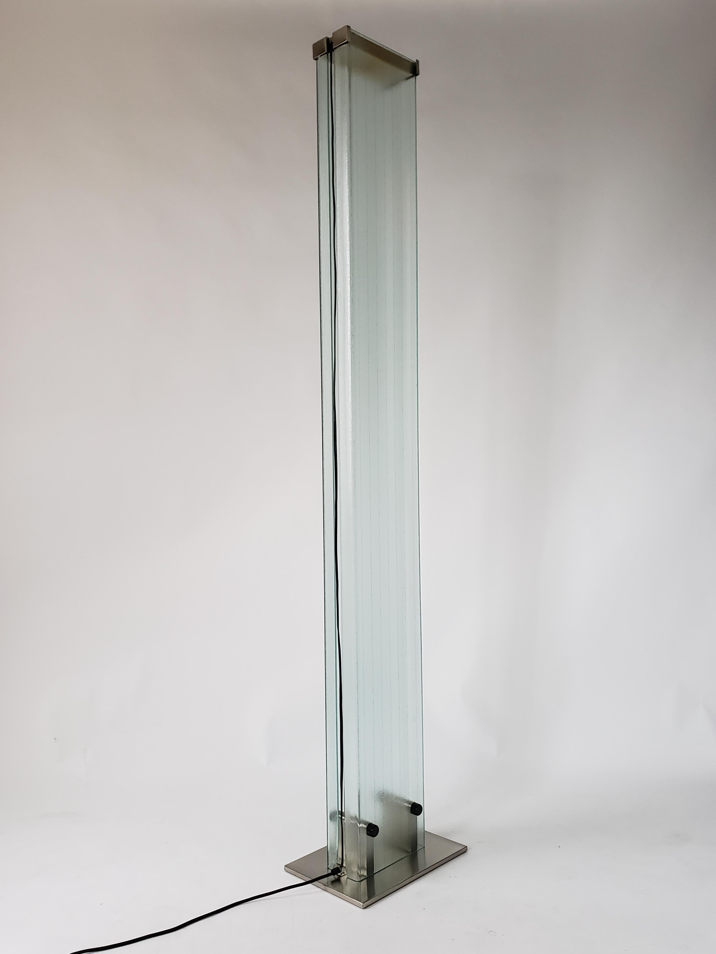 Late 20th Century Signed Stilnovo Tall Halogen Glass Uplighter Floor Lamp, 1980, Italy For Sale
