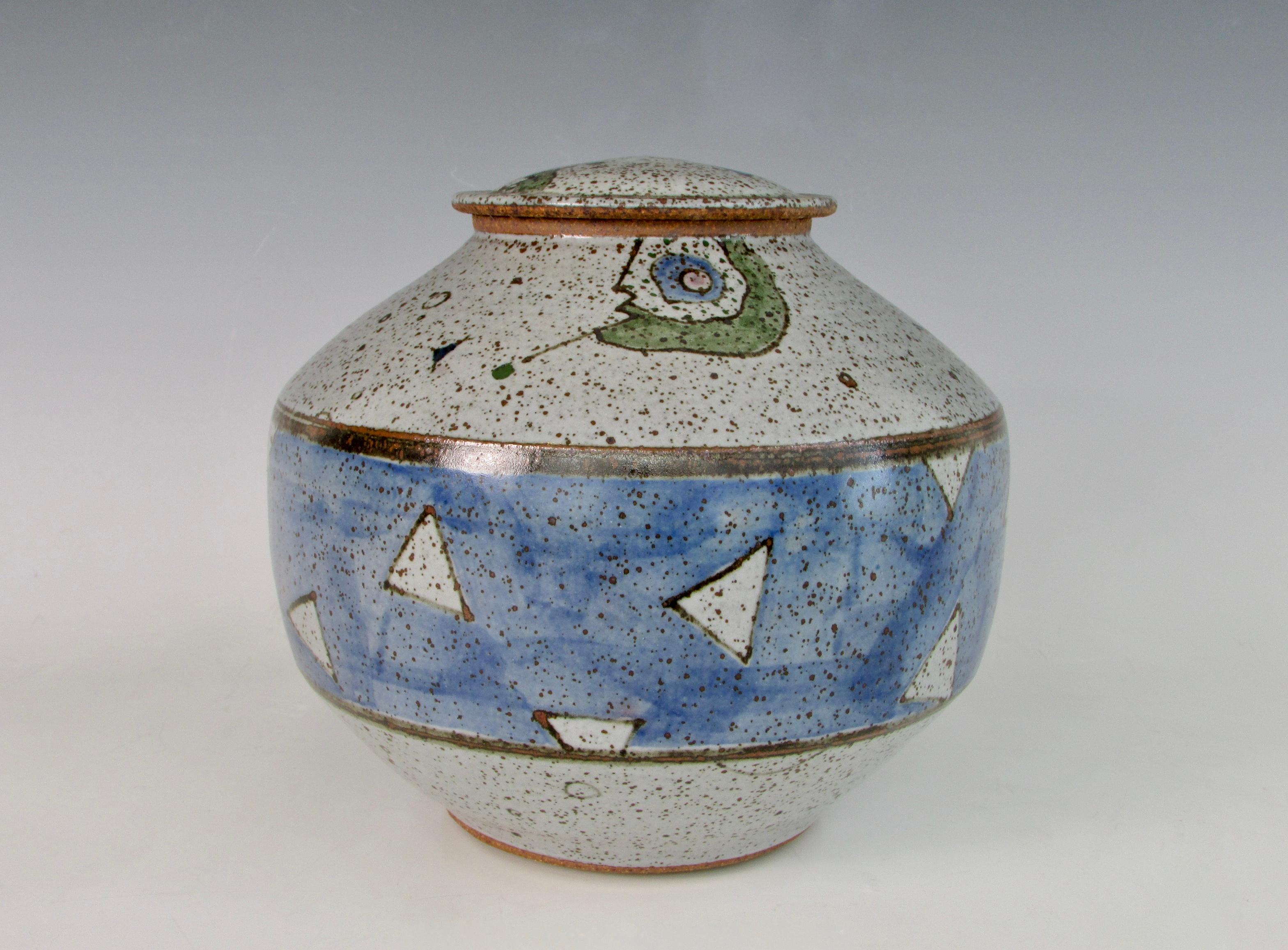 Mid-Century Modern Signed Stoneware Lidded Vessel by Ken Thompson