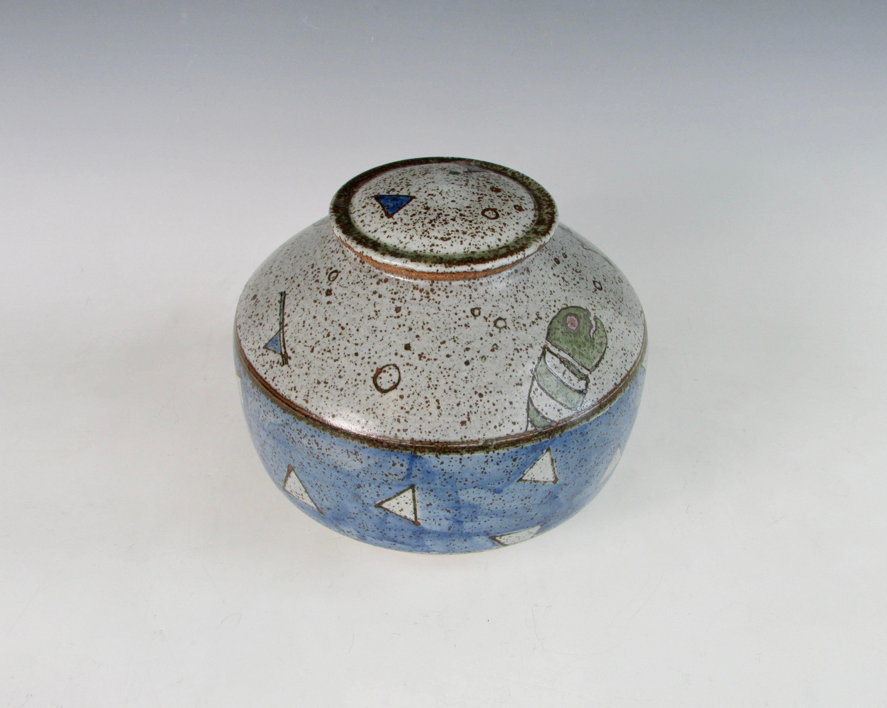 Glazed Signed Stoneware Lidded Vessel by Ken Thompson