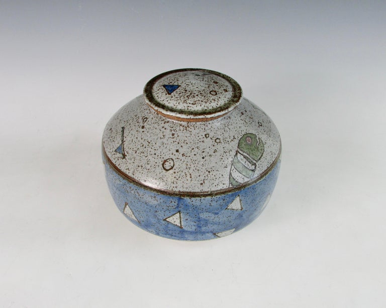 Glazed Signed Stoneware Lidded Vessel by Ken Thompson For Sale