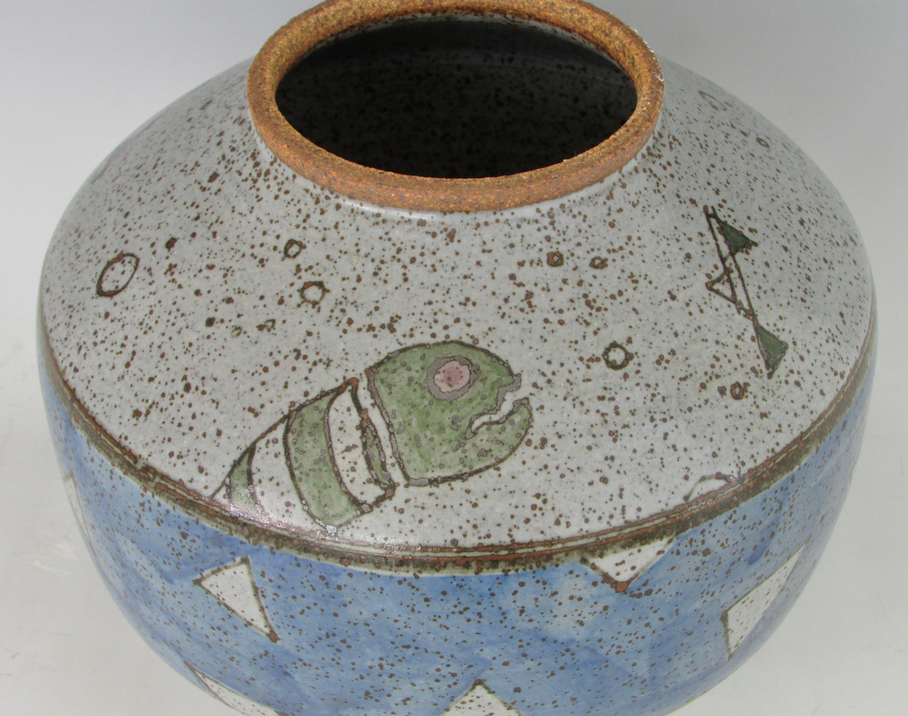 Signed Stoneware Lidded Vessel by Ken Thompson 1