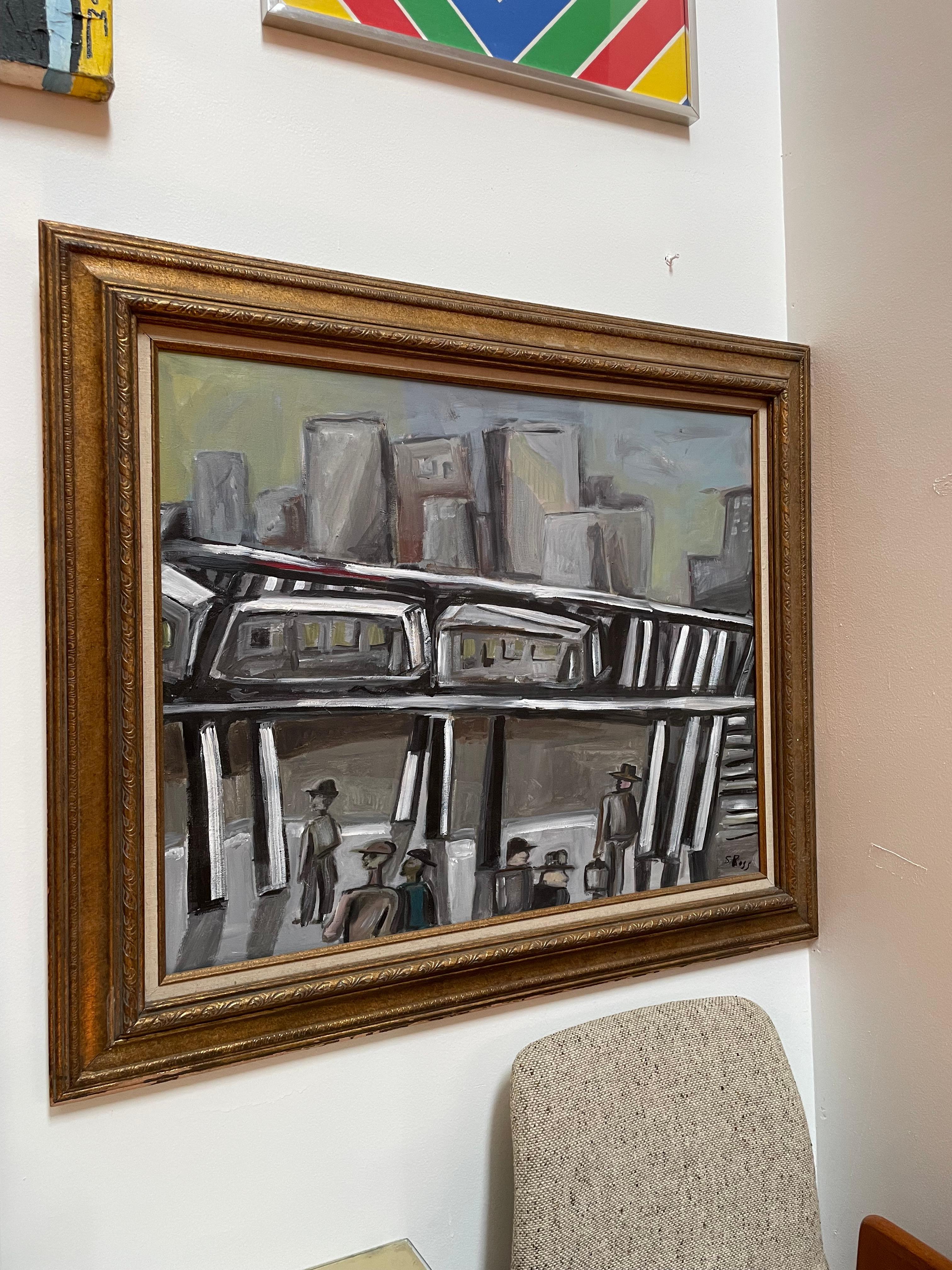 Beautiful Signed Stuart Ross painting subway scene. Known for his specialty in oil paint and charcoal. Unique attention to detail and abstract edges.