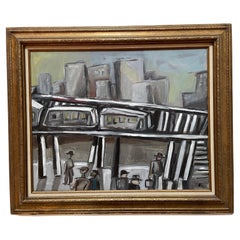 Signed Stuart Ross Subway Scene Painting 