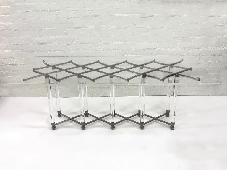 American Signed Studio Lucite and Nickel ‘Lattice’ Dining Table by Charles Hollis Jones For Sale