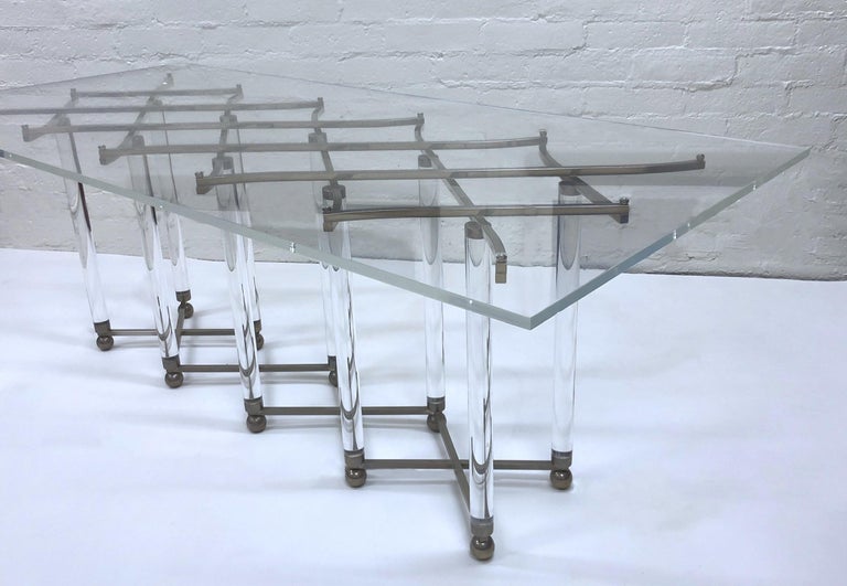 Signed Studio Lucite and Nickel ‘Lattice’ Dining Table by Charles Hollis Jones In Good Condition For Sale In Palm Springs, CA
