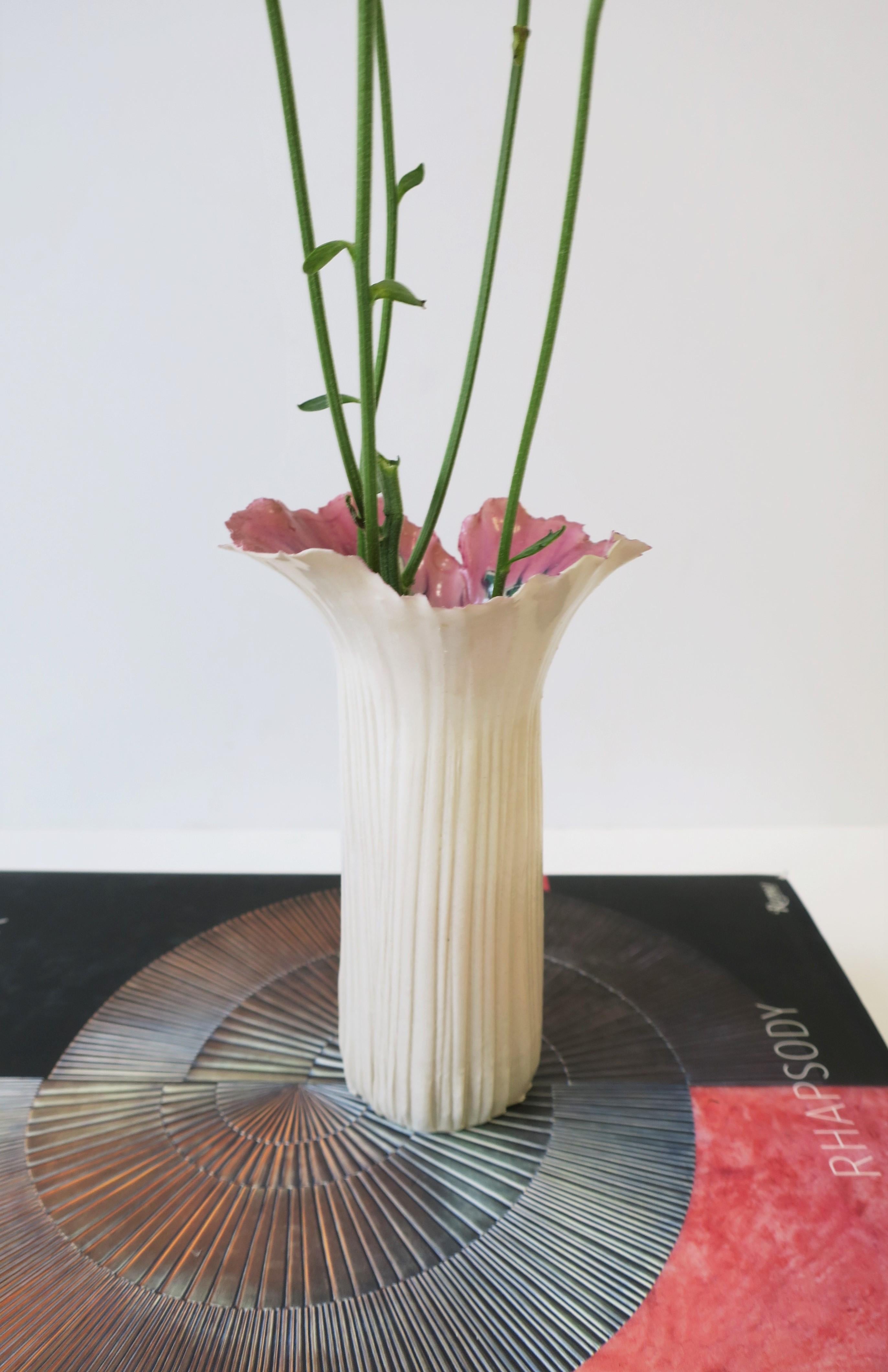  Art Nouveau Studio Porcelain White Pink and Green Vase Signed For Sale 3