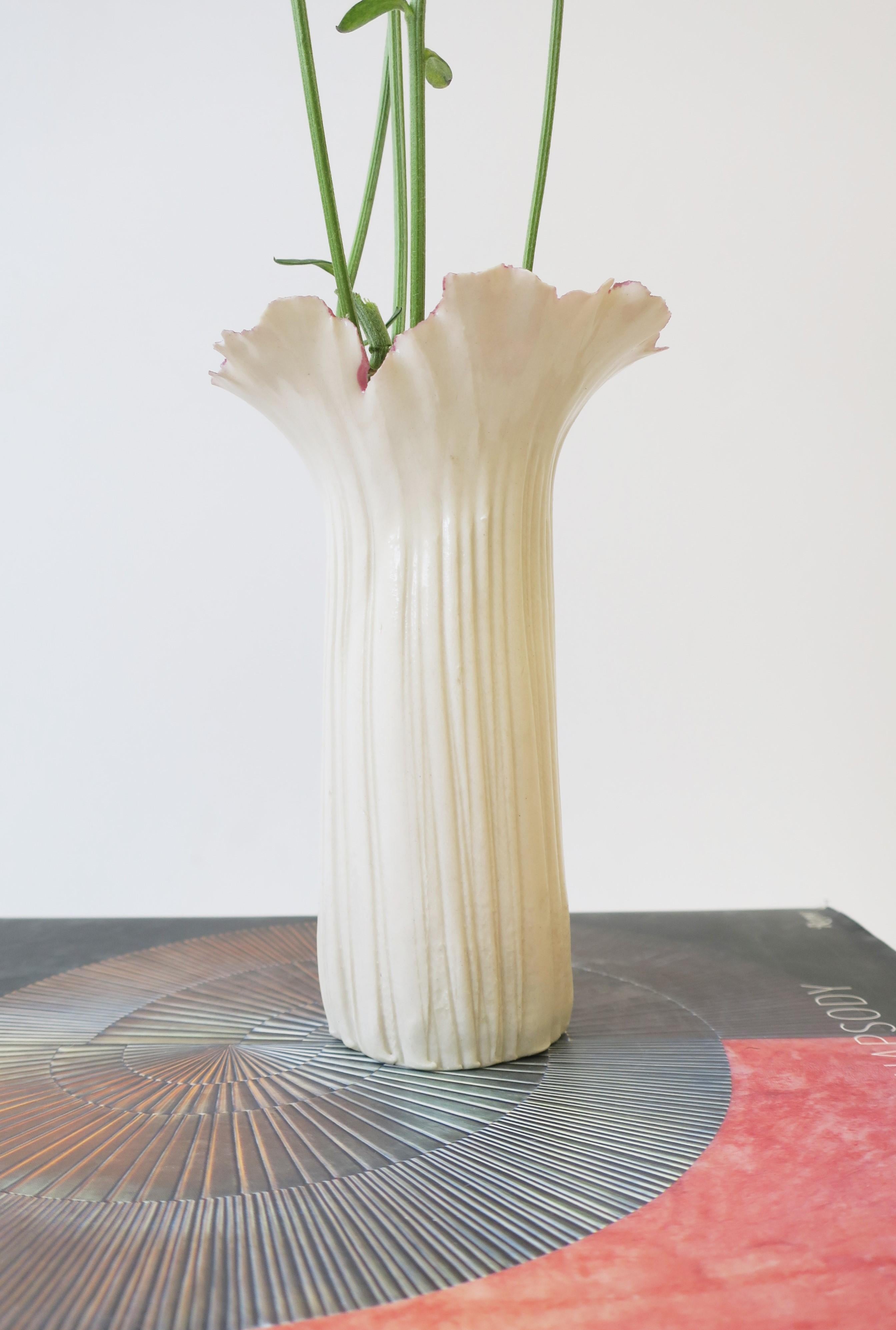  Art Nouveau Studio Porcelain White Pink and Green Vase Signed For Sale 4