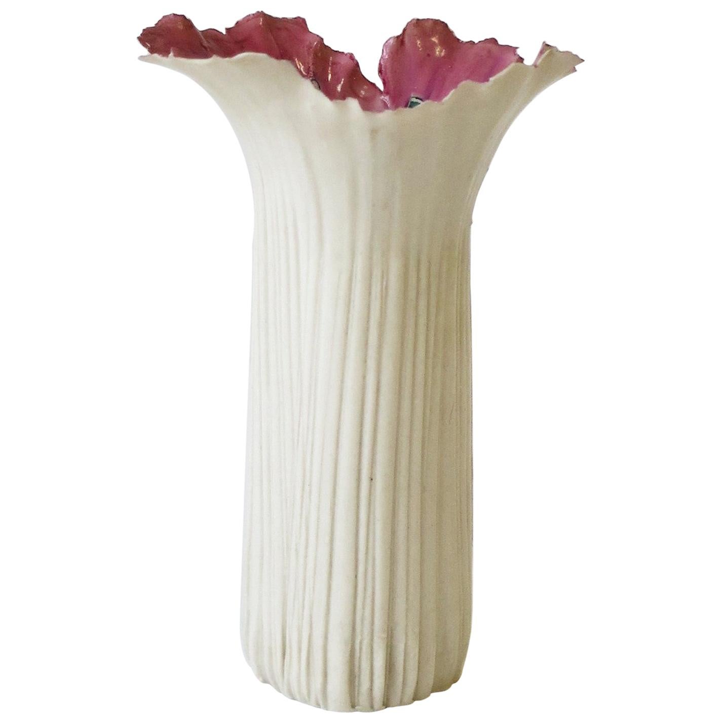  Art Nouveau Studio Porcelain White Pink and Green Vase Signed For Sale