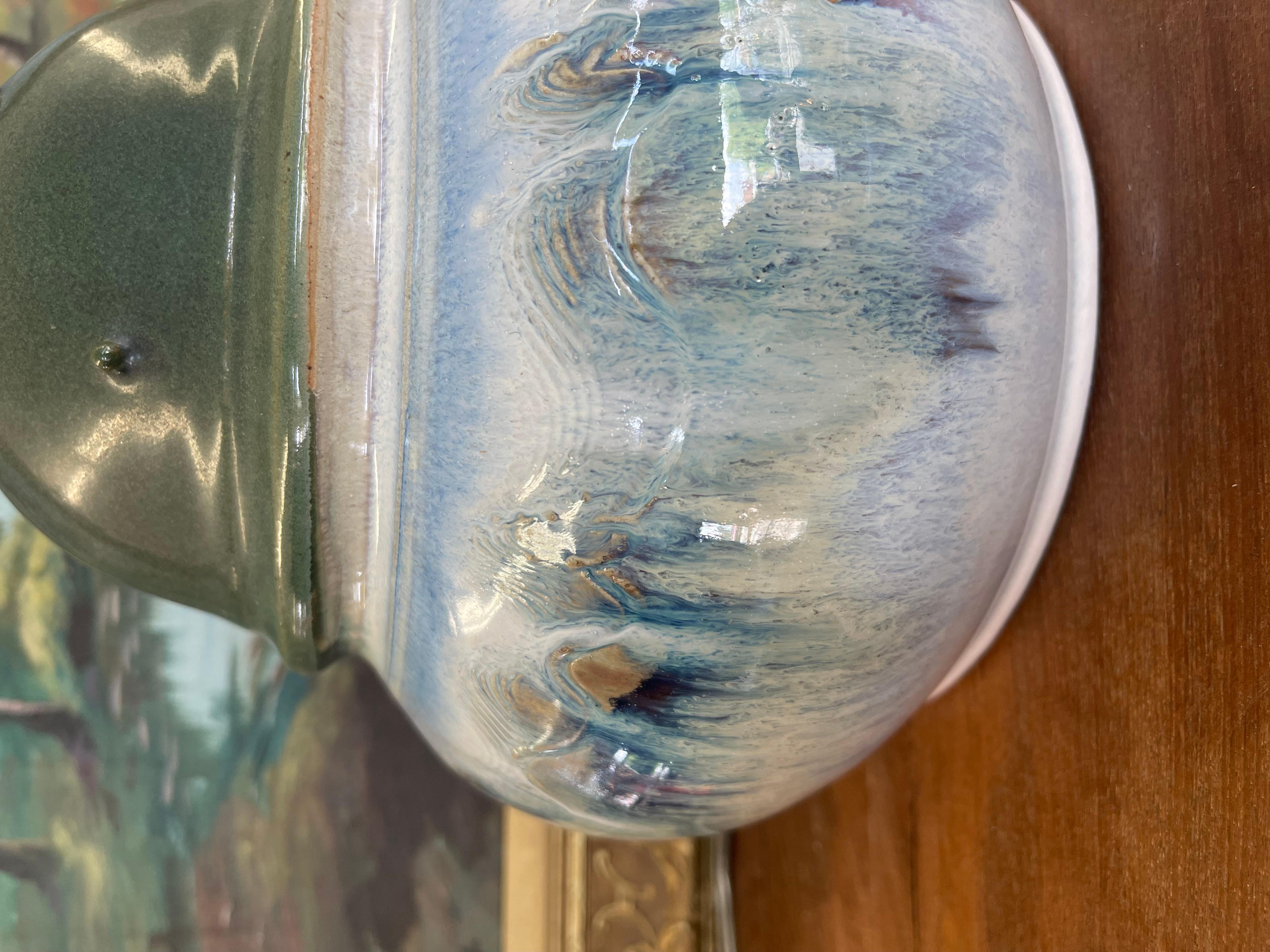 Signierte Studio Pottery Keramik Tischlampe mit kristalliner Glasur und Moosgrün im Zustand „Gut“ im Angebot in Seattle, WA