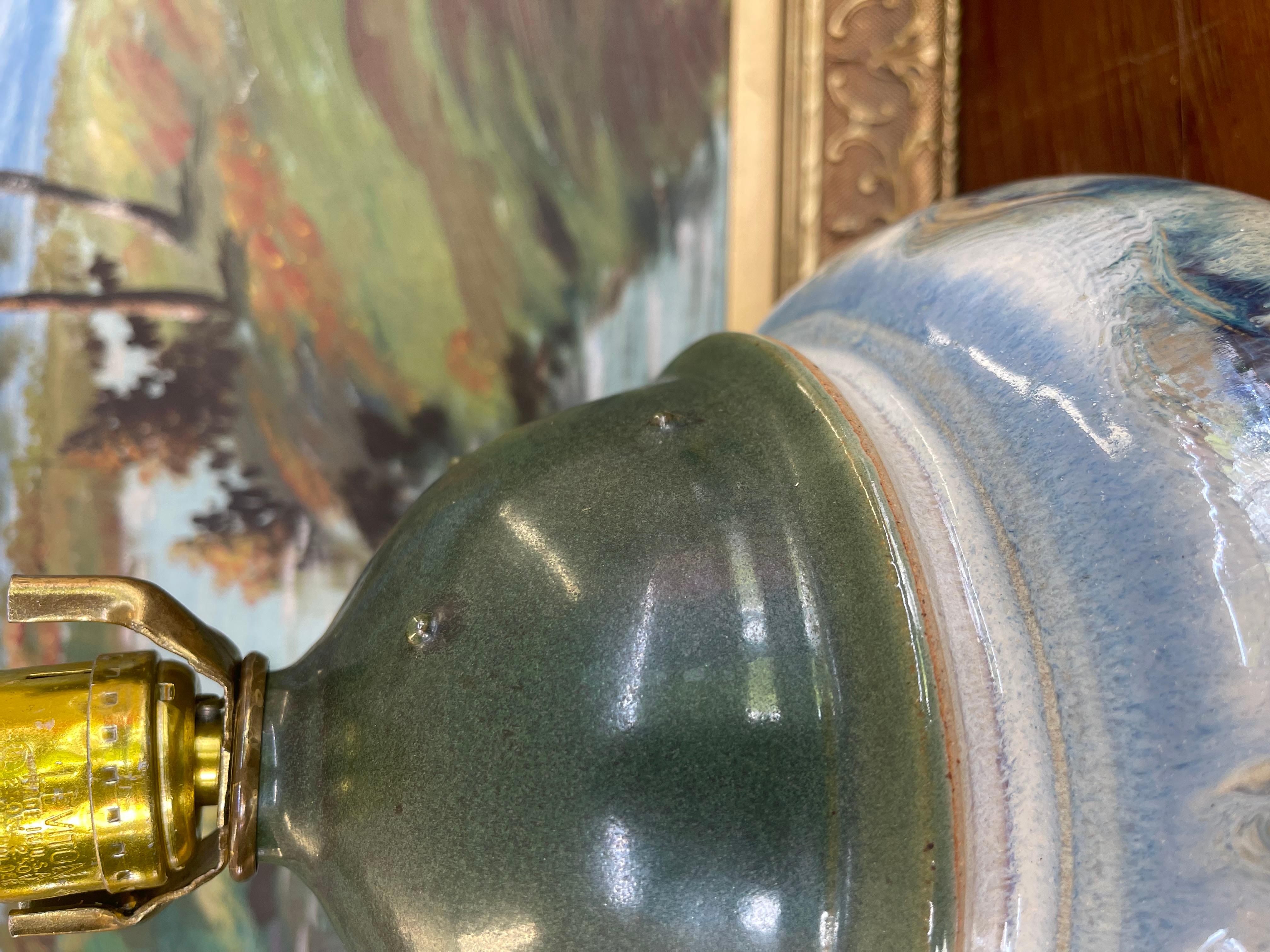 Signierte Studio Pottery Keramik Tischlampe mit kristalliner Glasur und Moosgrün im Angebot 3