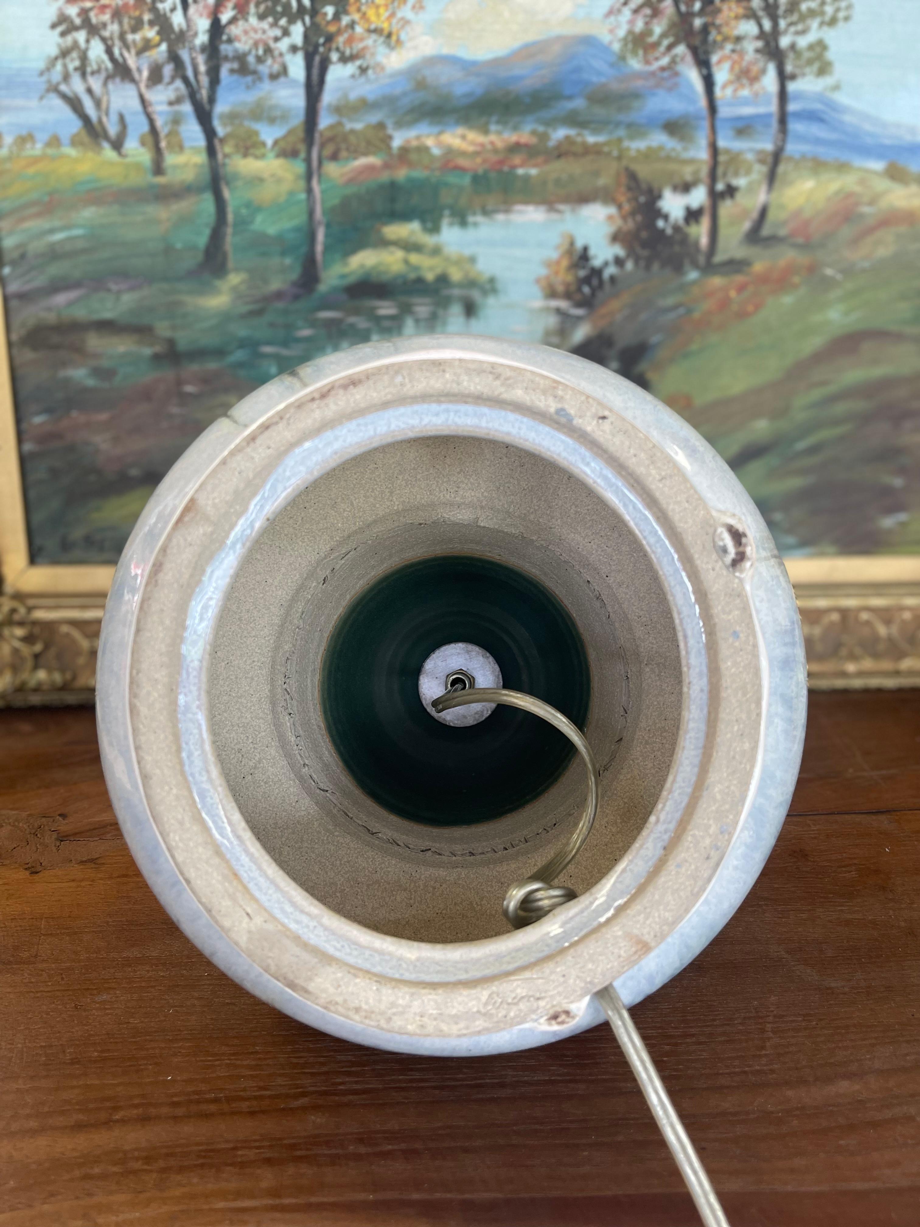 Signierte Studio Pottery Keramik Tischlampe mit kristalliner Glasur und Moosgrün im Angebot 4