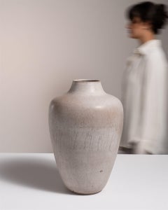 Signed Studio Pottery Vase, Pale Gray-Taupe Glaze, Germany, 1970s