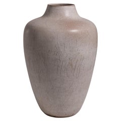 Signed Studio Pottery Vase, Pale Gray-Taupe Glaze, Germany, 1970s