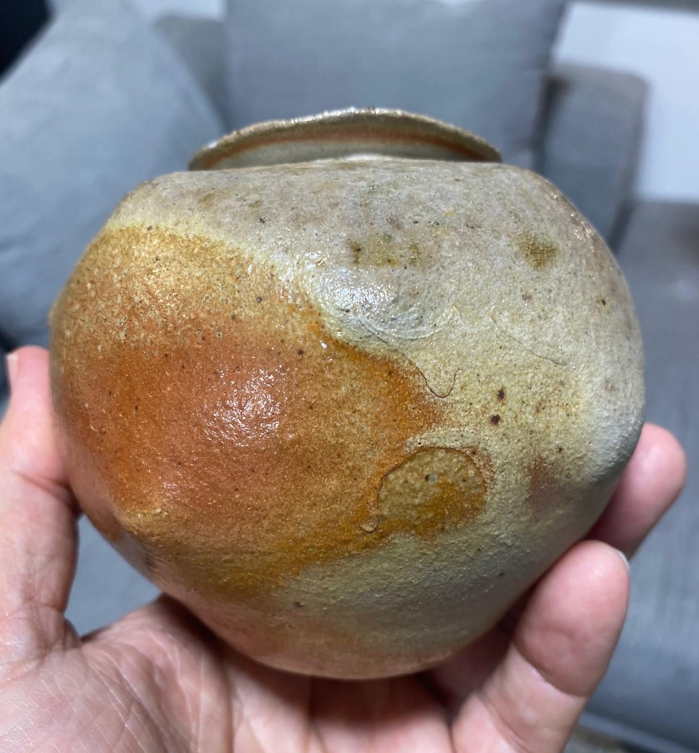 Signed Studio Pottery Glazed Wabi-Sabi Art Vase Maybe Japanese Asian Bizen Ware For Sale 5