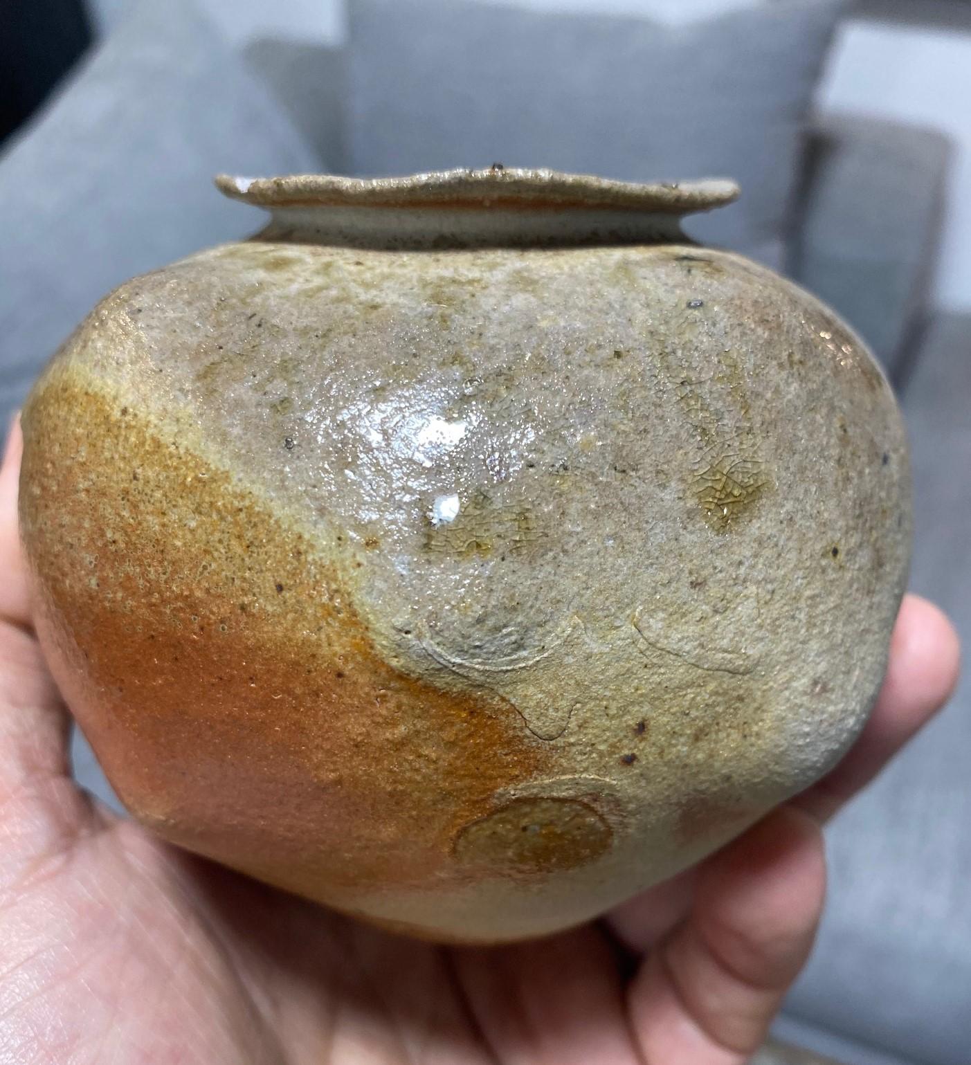 Signed Studio Pottery Glazed Wabi-Sabi Art Vase Maybe Japanese Asian Bizen Ware For Sale 6