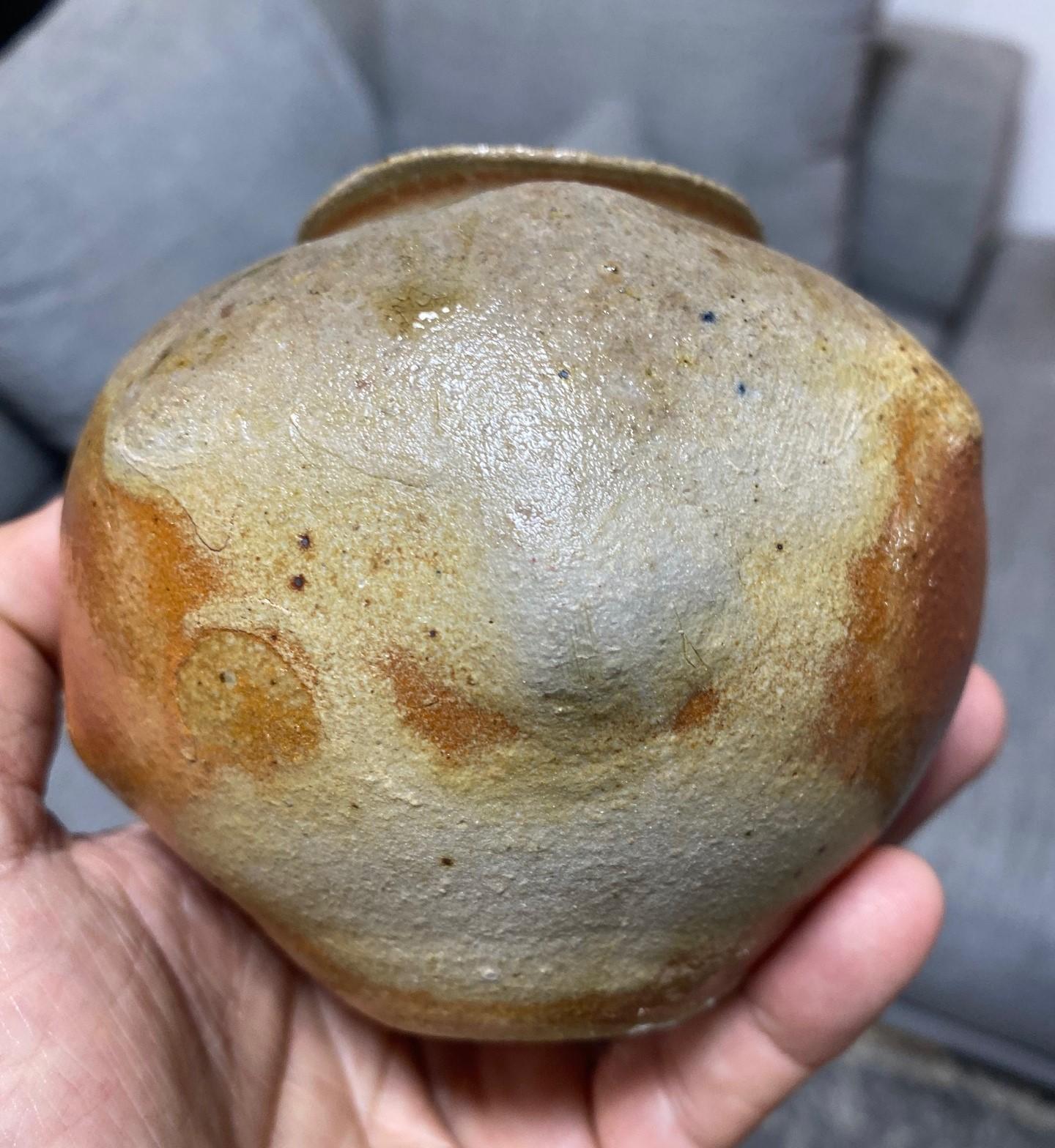 Signed Studio Pottery Glazed Wabi-Sabi Art Vase Maybe Japanese Asian Bizen Ware For Sale 7