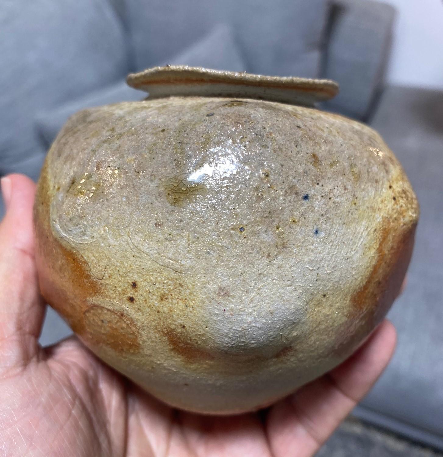 Signed Studio Pottery Glazed Wabi-Sabi Art Vase Maybe Japanese Asian Bizen Ware For Sale 8