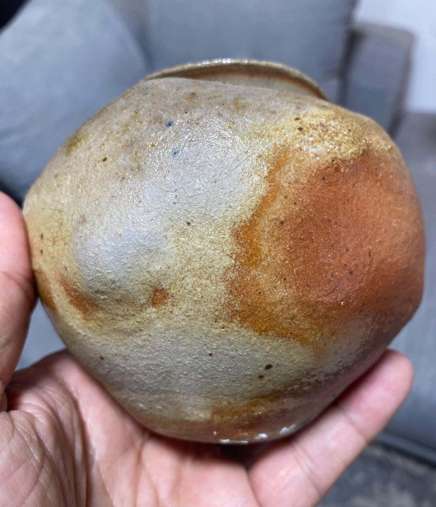Signed Studio Pottery Glazed Wabi-Sabi Art Vase Maybe Japanese Asian Bizen Ware For Sale 9