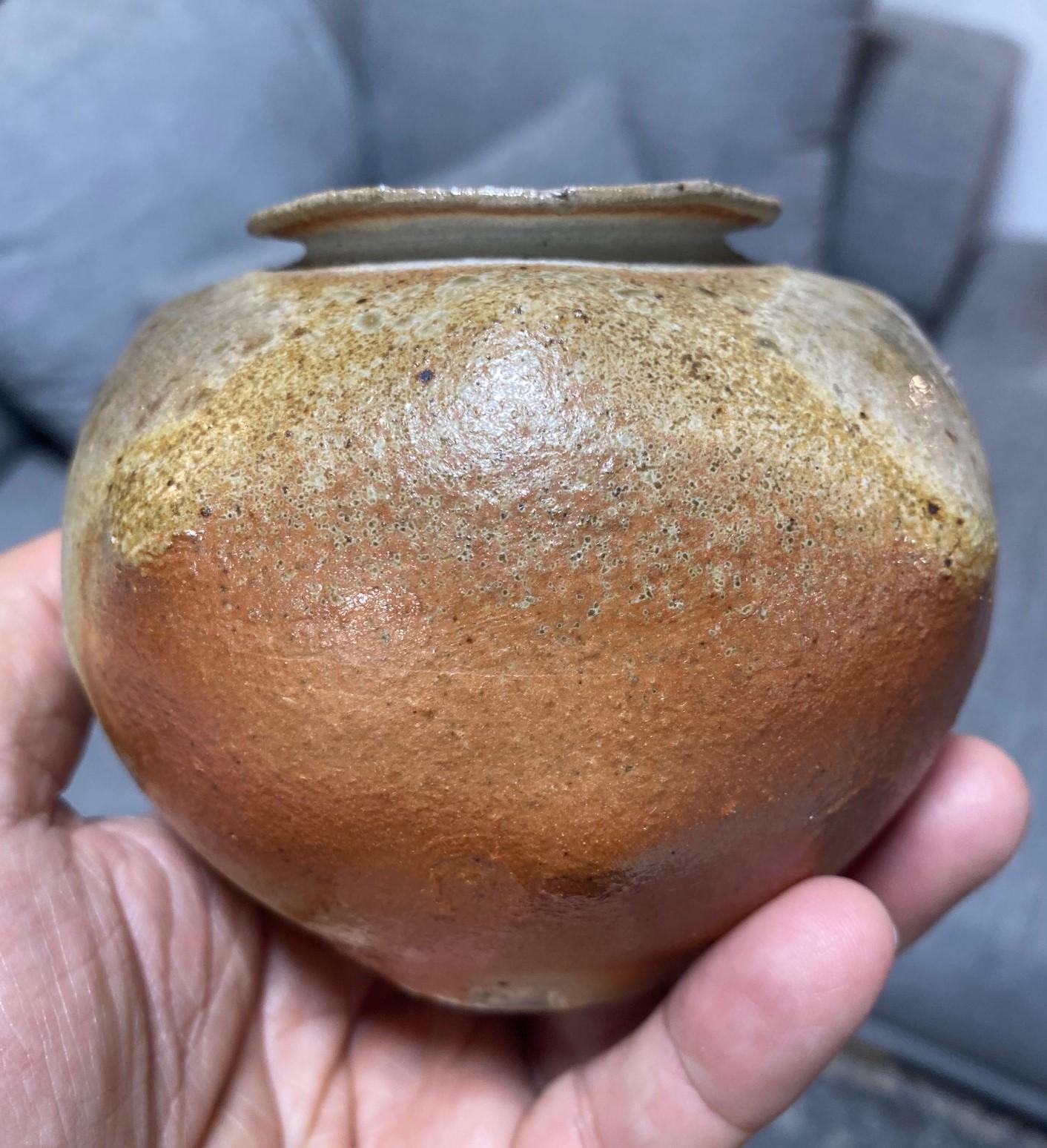Signed Studio Pottery Glazed Wabi-Sabi Art Vase Maybe Japanese Asian Bizen Ware For Sale 10