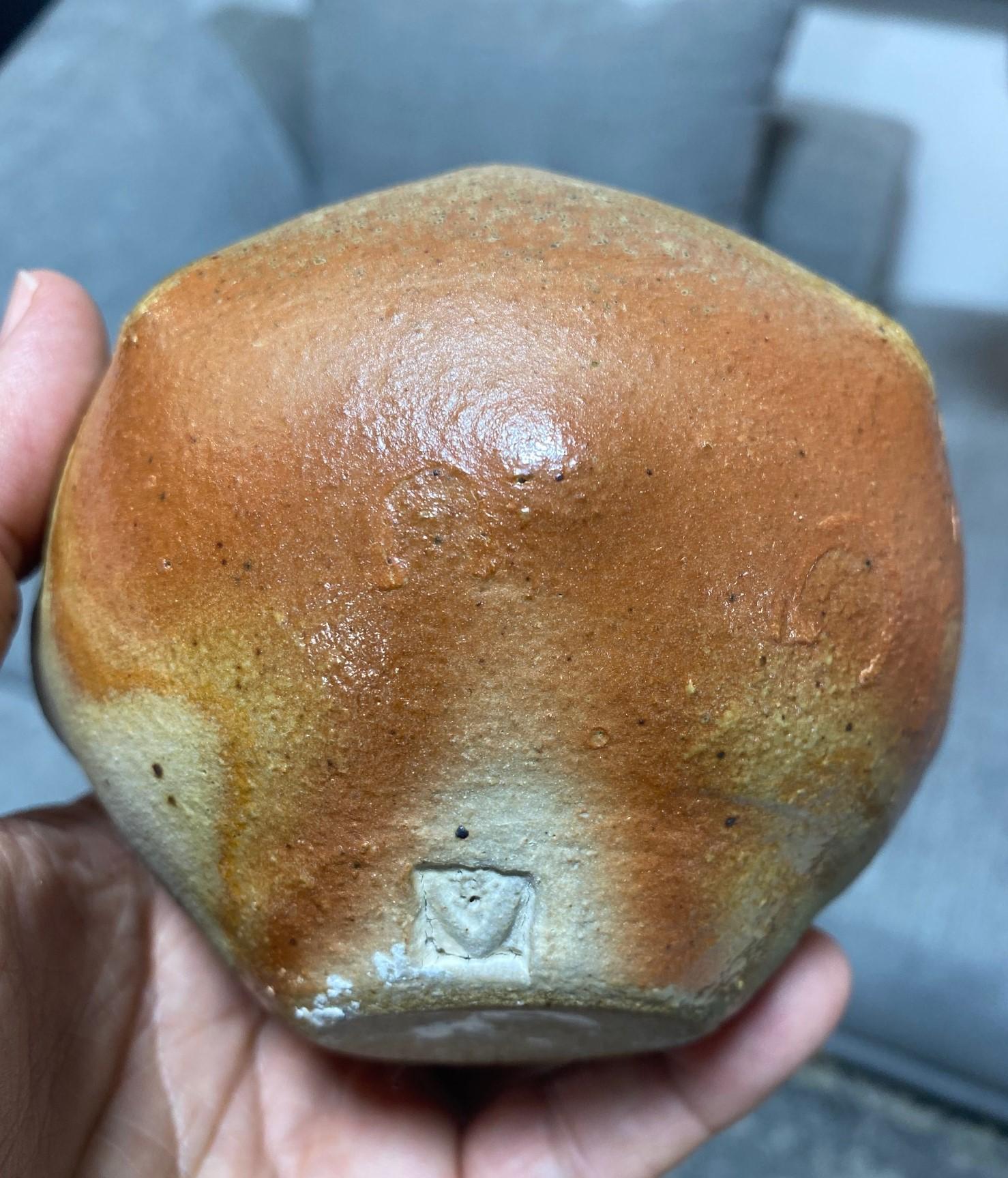 Signed Studio Pottery Glazed Wabi-Sabi Art Vase Maybe Japanese Asian Bizen Ware For Sale 11