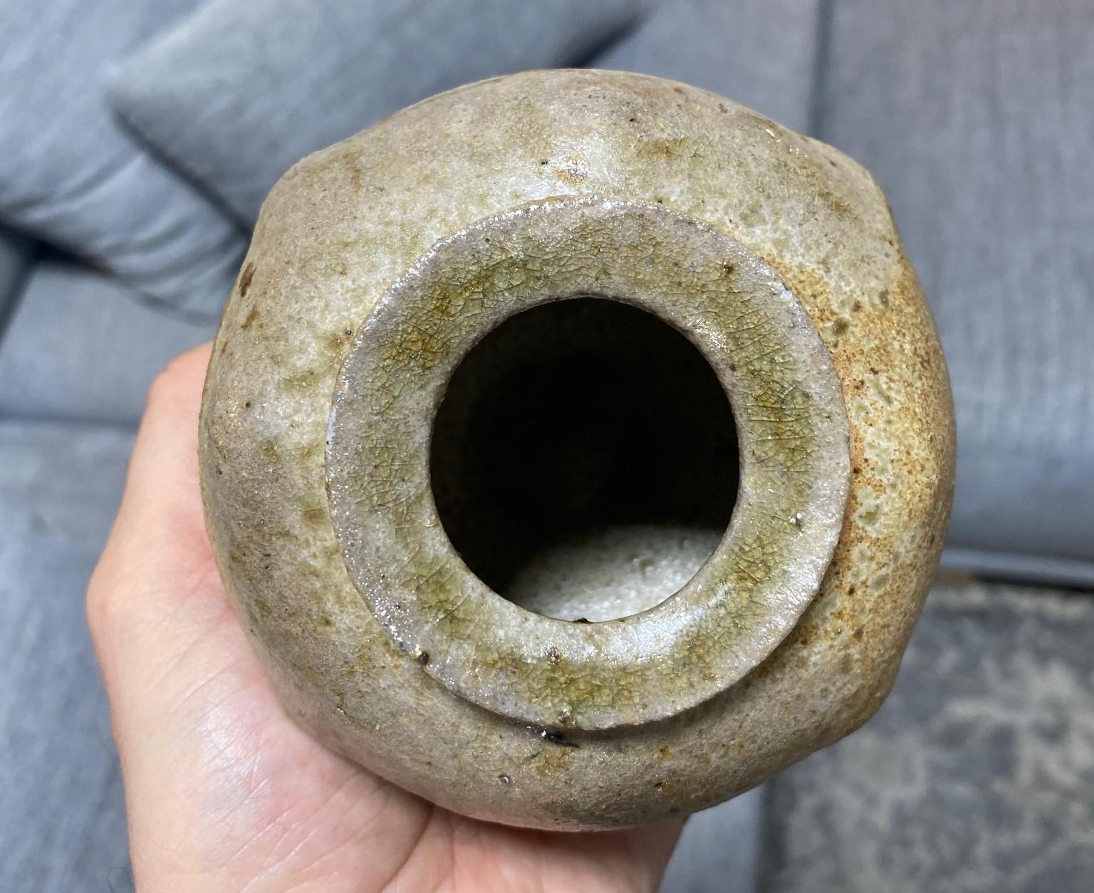 Signed Studio Pottery Glazed Wabi-Sabi Art Vase Maybe Japanese Asian Bizen Ware For Sale 13