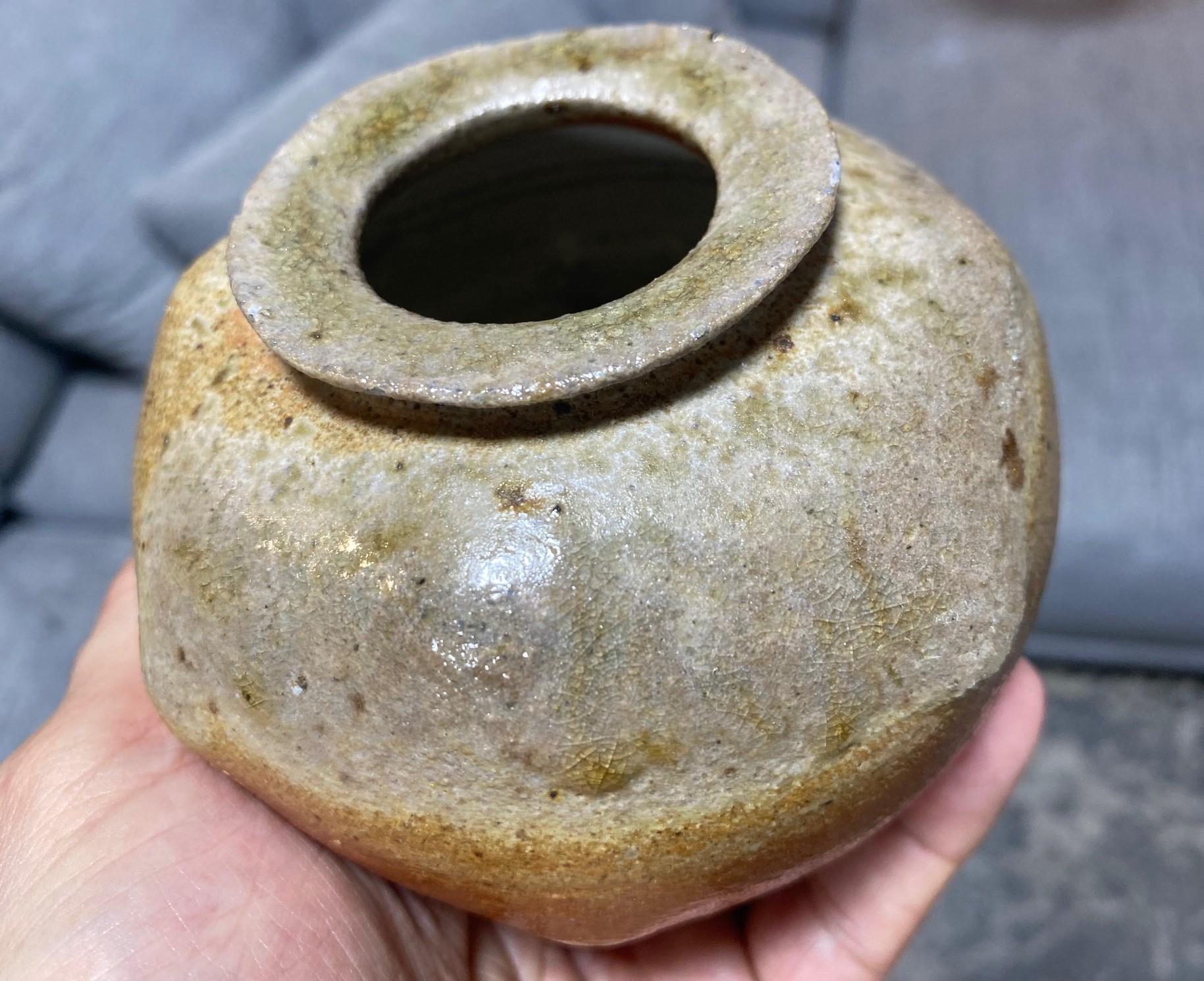 Signed Studio Pottery Glazed Wabi-Sabi Art Vase Maybe Japanese Asian Bizen Ware For Sale 15