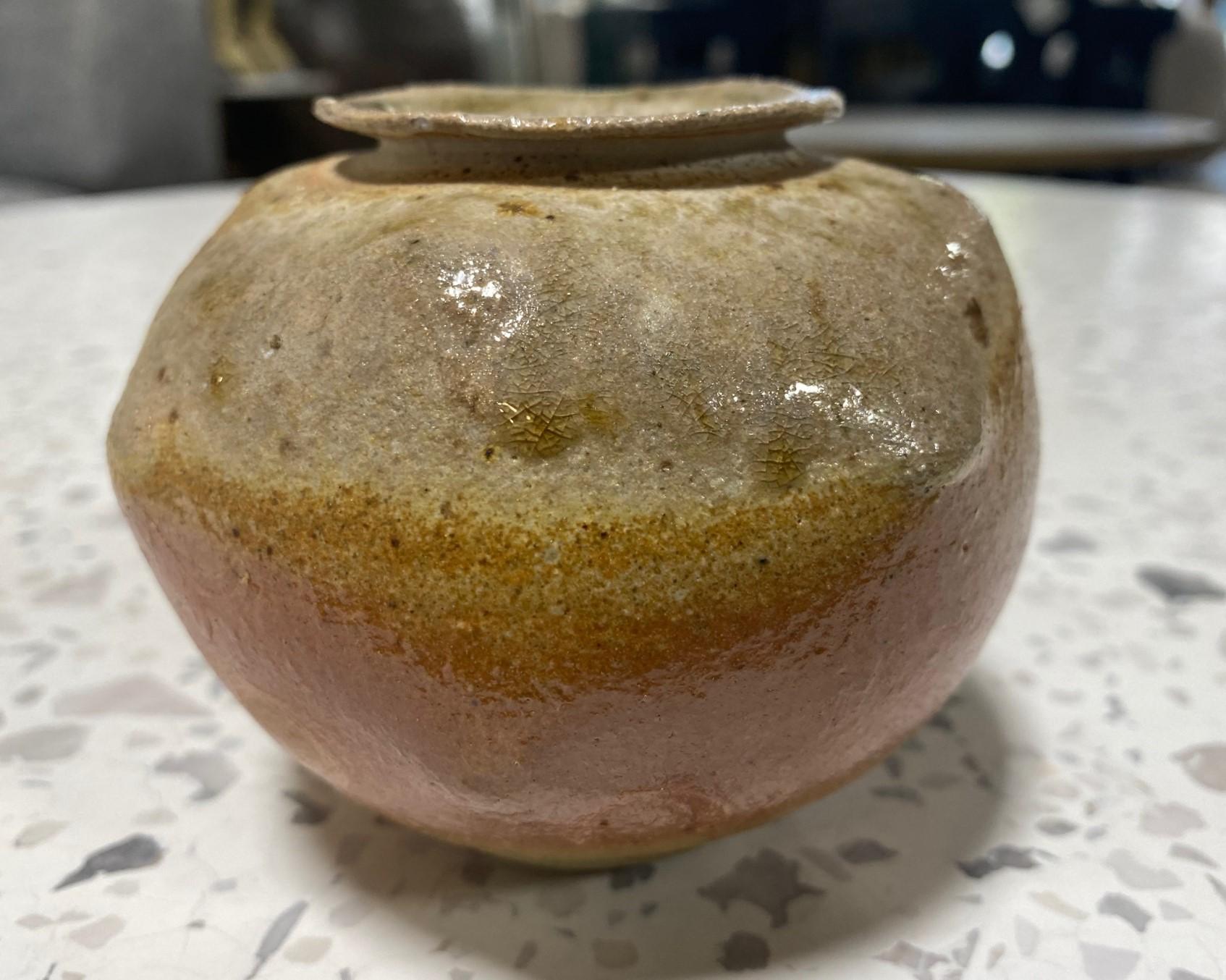 Signed Studio Pottery Glazed Wabi-Sabi Art Vase Maybe Japanese Asian Bizen Ware For Sale 2